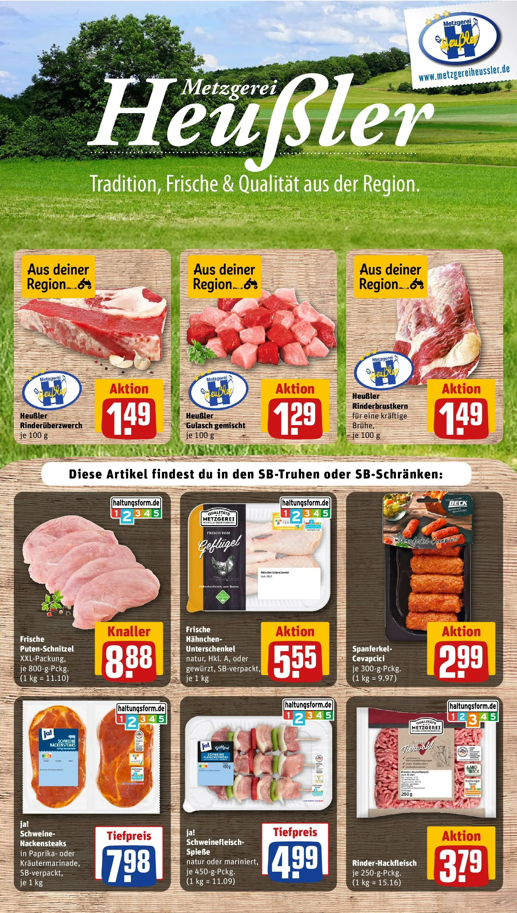 REWE Prospekt ab 15.03.2026 zum Blättern » Angebote | Seite: 10 | Produkte: Nackensteaks, Cevapcici, Gulasch, Schweinefleisch
