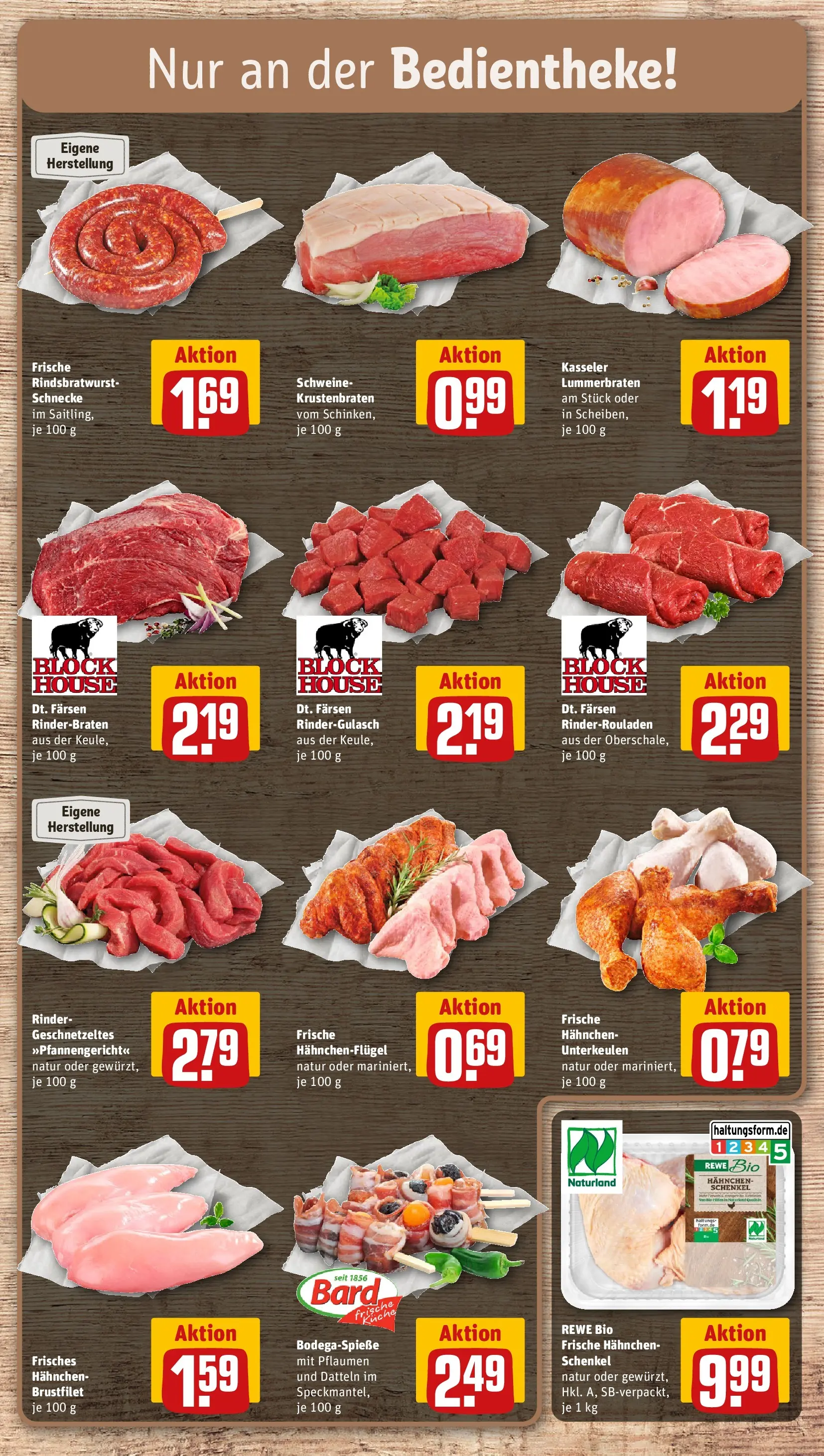 REWE Prospekt ab 15.03.2026 zum Blättern » Angebote | Seite: 10 | Produkte: Rinderbraten, Rindergulasch, Hahnchen, Pflaumen