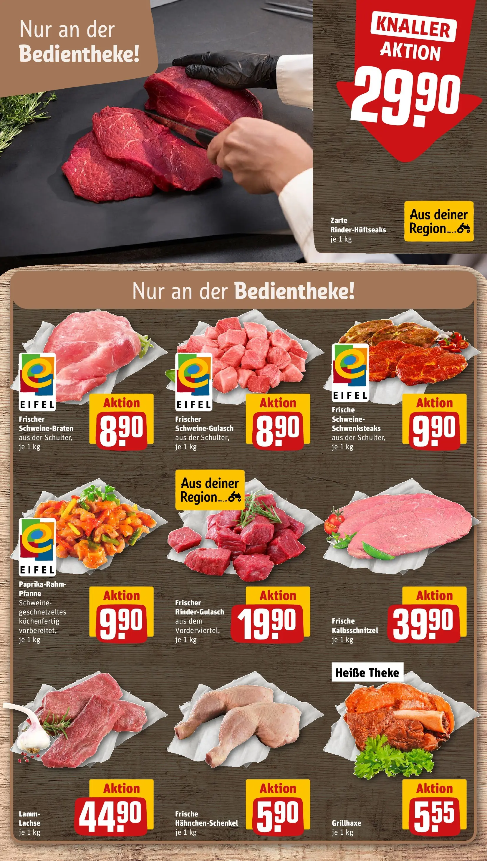 REWE Prospekt ab 15.03.2026 zum Blättern » Angebote | Seite: 10 | Produkte: Schweinegulasch, Hahnchenschenkel, Theke, Paprika