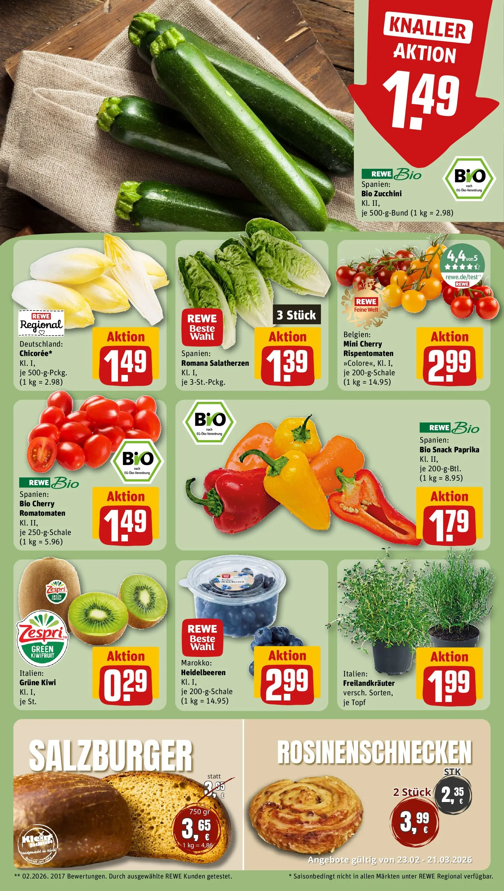 REWE Prospekt ab 15.03.2026 zum Blättern » Angebote | Seite: 9 | Produkte: Heidelbeeren, Paprika, Zucchini, Kiwi