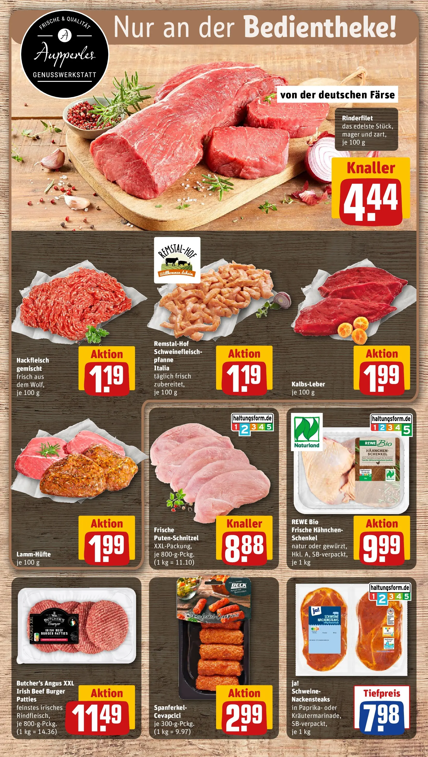 REWE Prospekt ab 15.03.2026 zum Blättern » Angebote | Seite: 10 | Produkte: Hahnchen, Burger, Kalbsleber, Hackfleisch