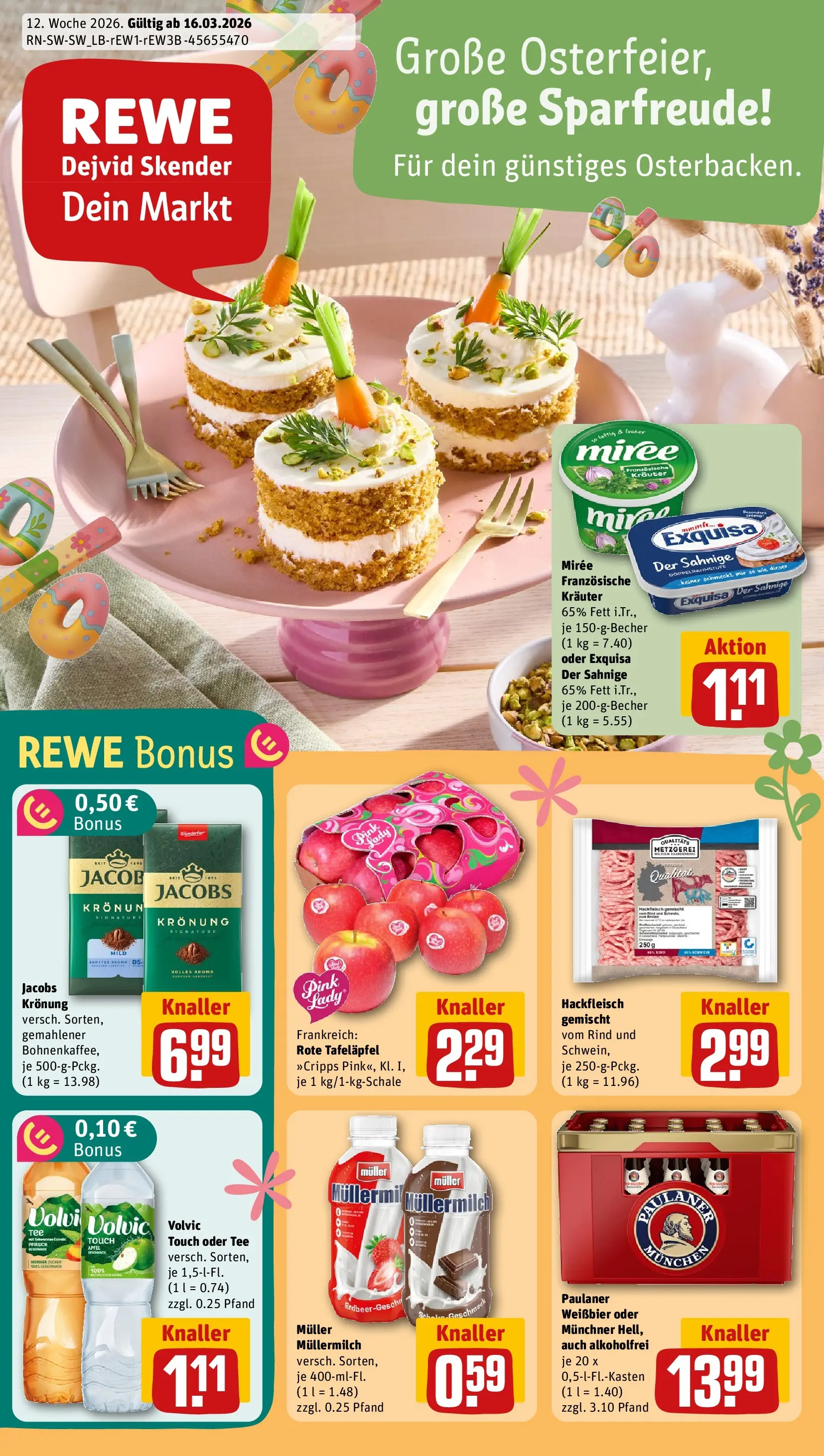 REWE Prospekt ab 15.03.2026 zum Blättern » Angebote | Seite: 1 | Produkte: Volvic touch, Pfirsich, Muller mullermilch, Hackfleisch
