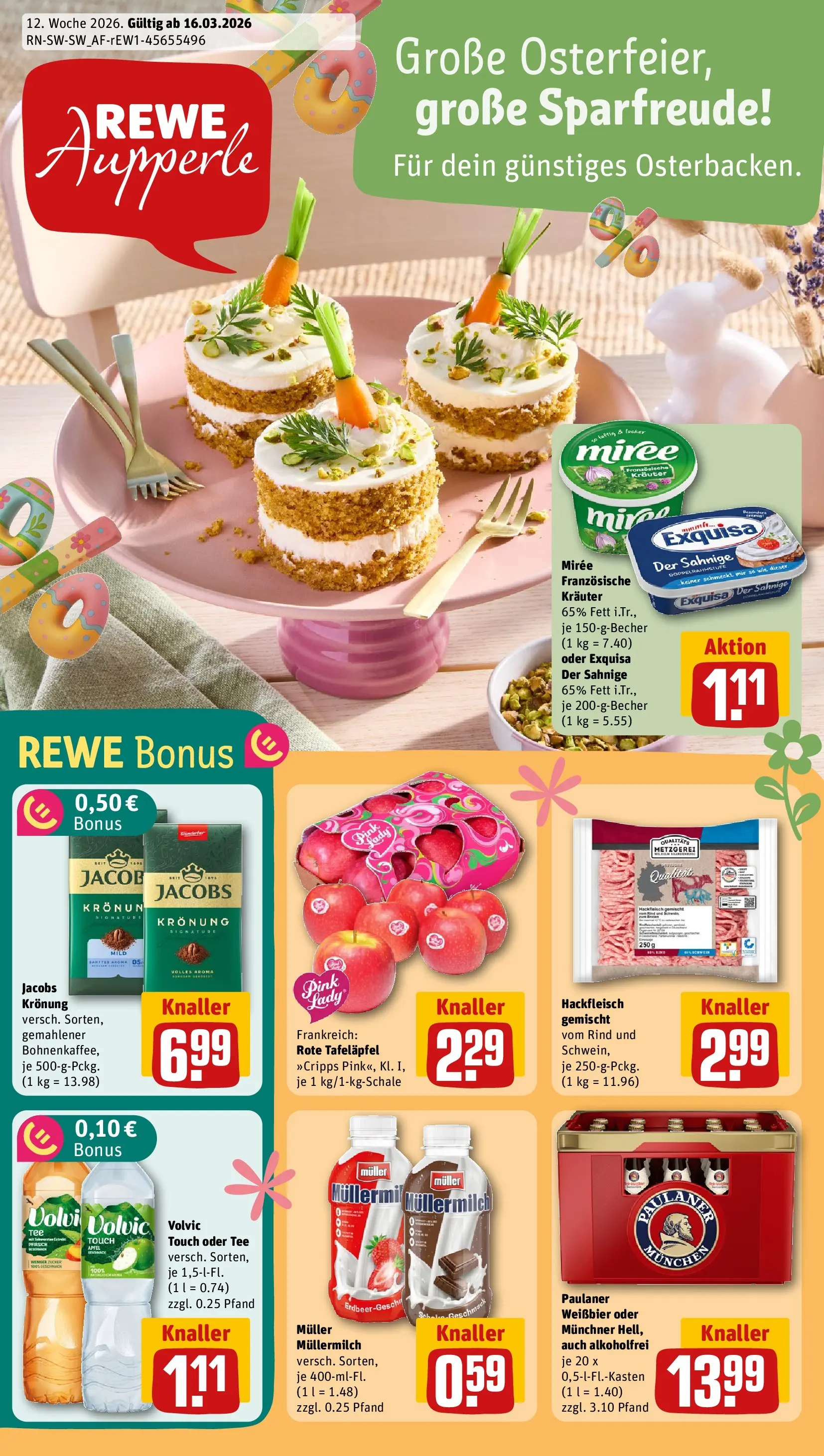 REWE Prospekt ab 15.03.2026 zum Blättern » Angebote | Seite: 1 | Produkte: Äpfel, Fleisch, Paulaner, Hackfleisch