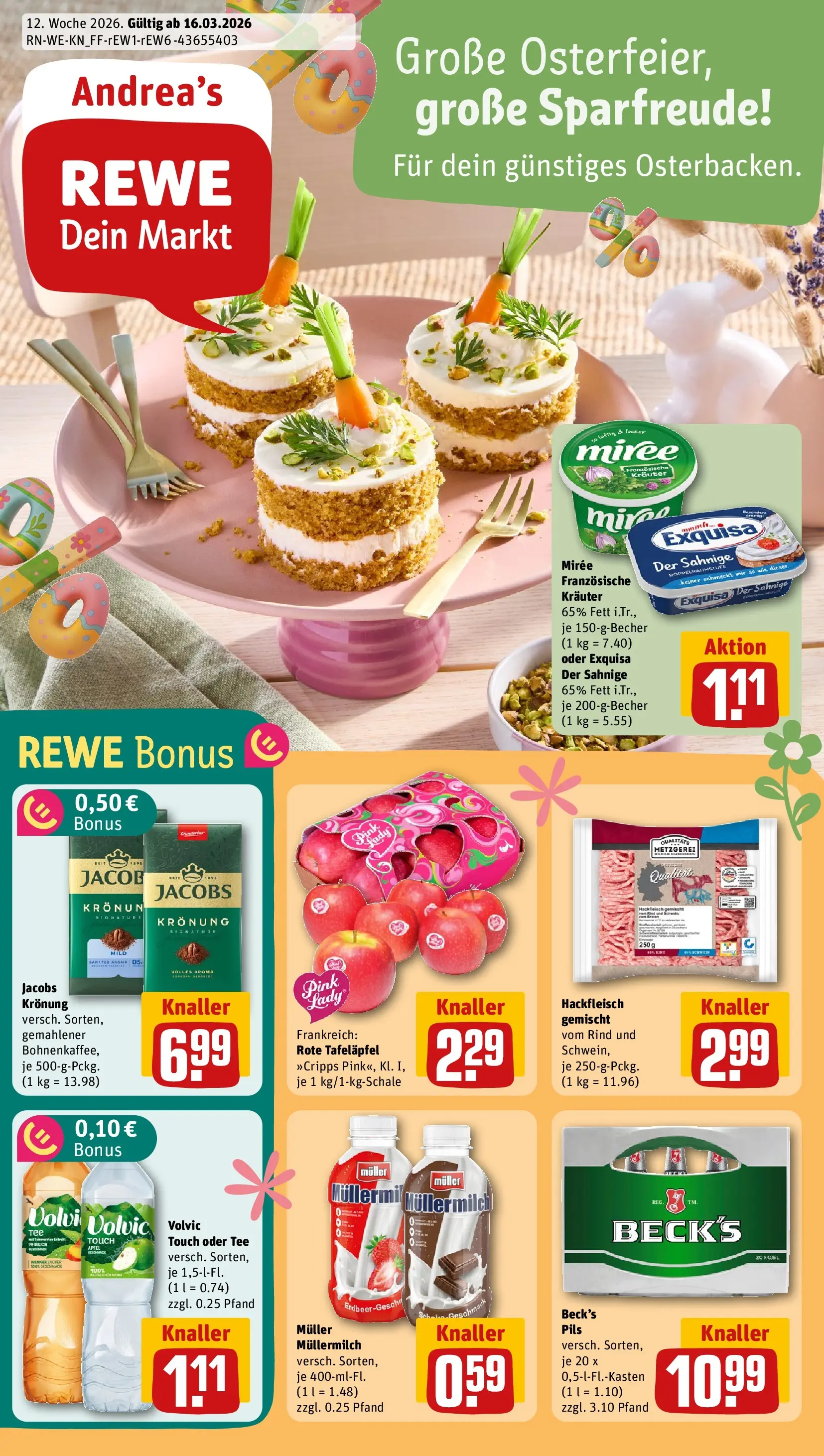 REWE Prospekt ab 15.03.2026 zum Blättern » Angebote | Seite: 1 | Produkte: Pils, Müllermilch, Volvic, Muller mullermilch