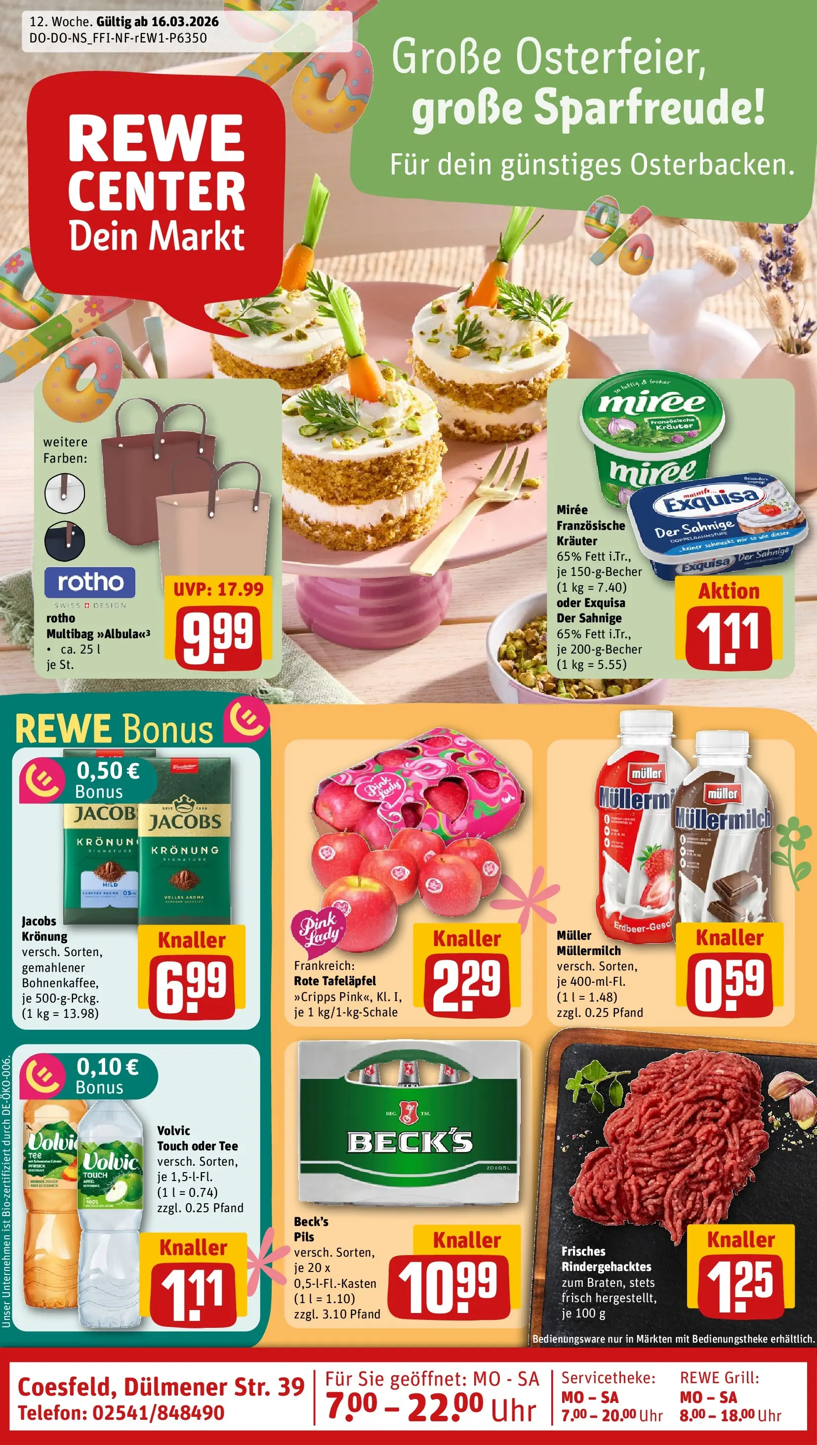 REWE Prospekt ab 15.03.2026 zum Blättern » Angebote | Seite: 1 | Produkte: Grill, Tee, Volvic, Uhr
