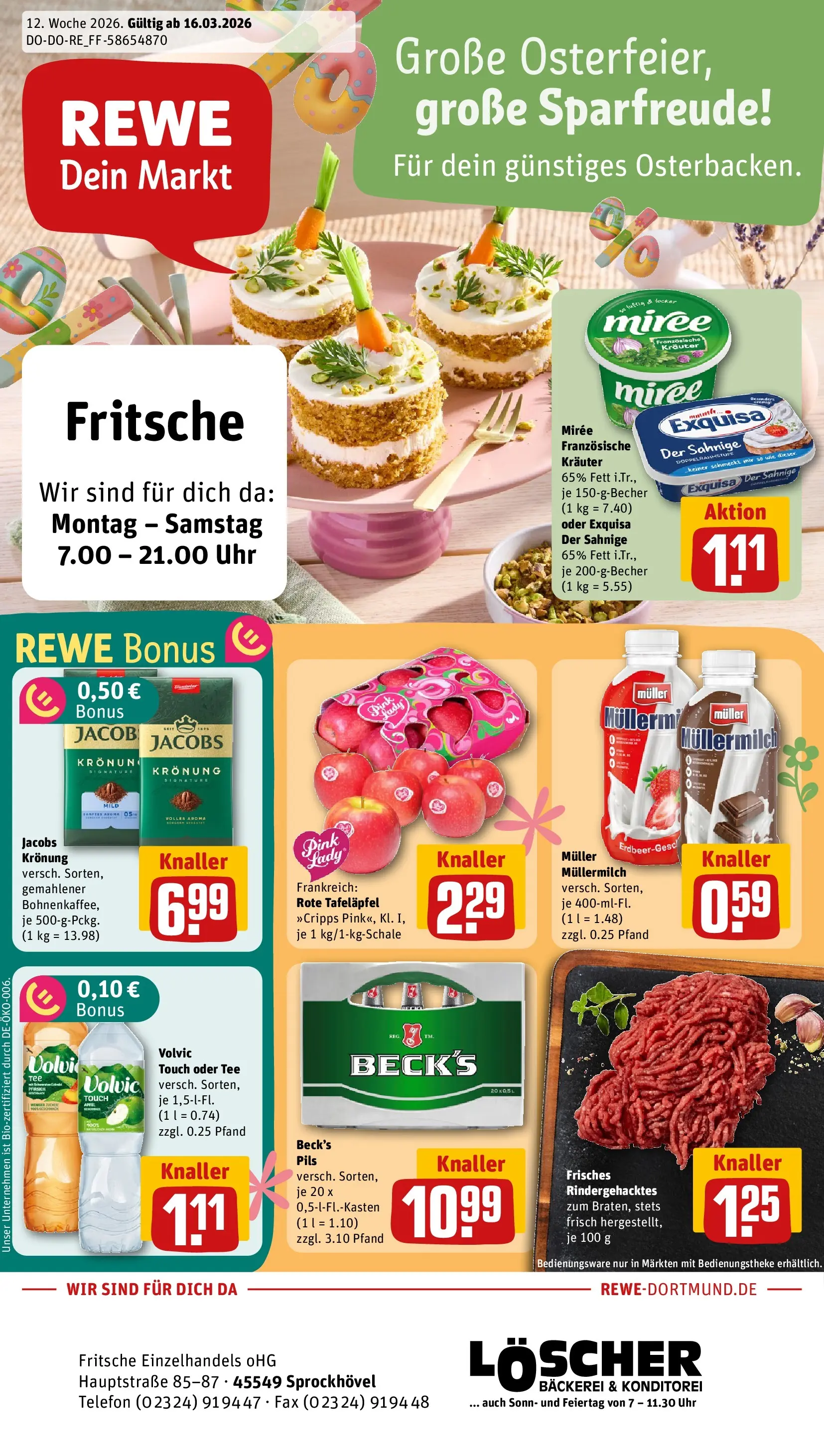 REWE Prospekt ab 15.03.2026 zum Blättern » Angebote | Seite: 1 | Produkte: Exquisa, Tee, Muller mullermilch, Telefon
