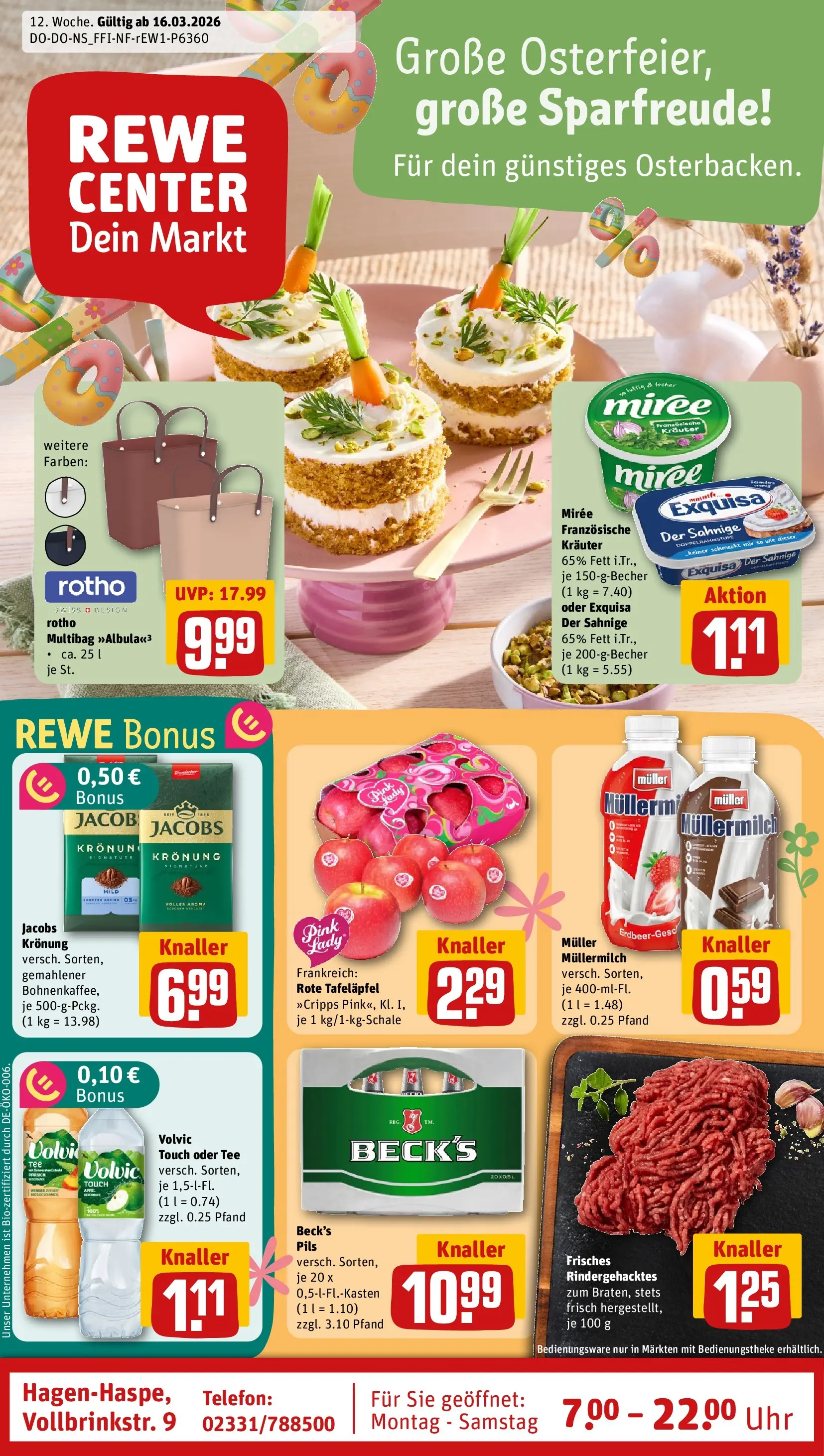 REWE Prospekt ab 15.03.2026 zum Blättern » Angebote | Seite: 1 | Produkte: Äpfel, Müllermilch, Tee, Telefon