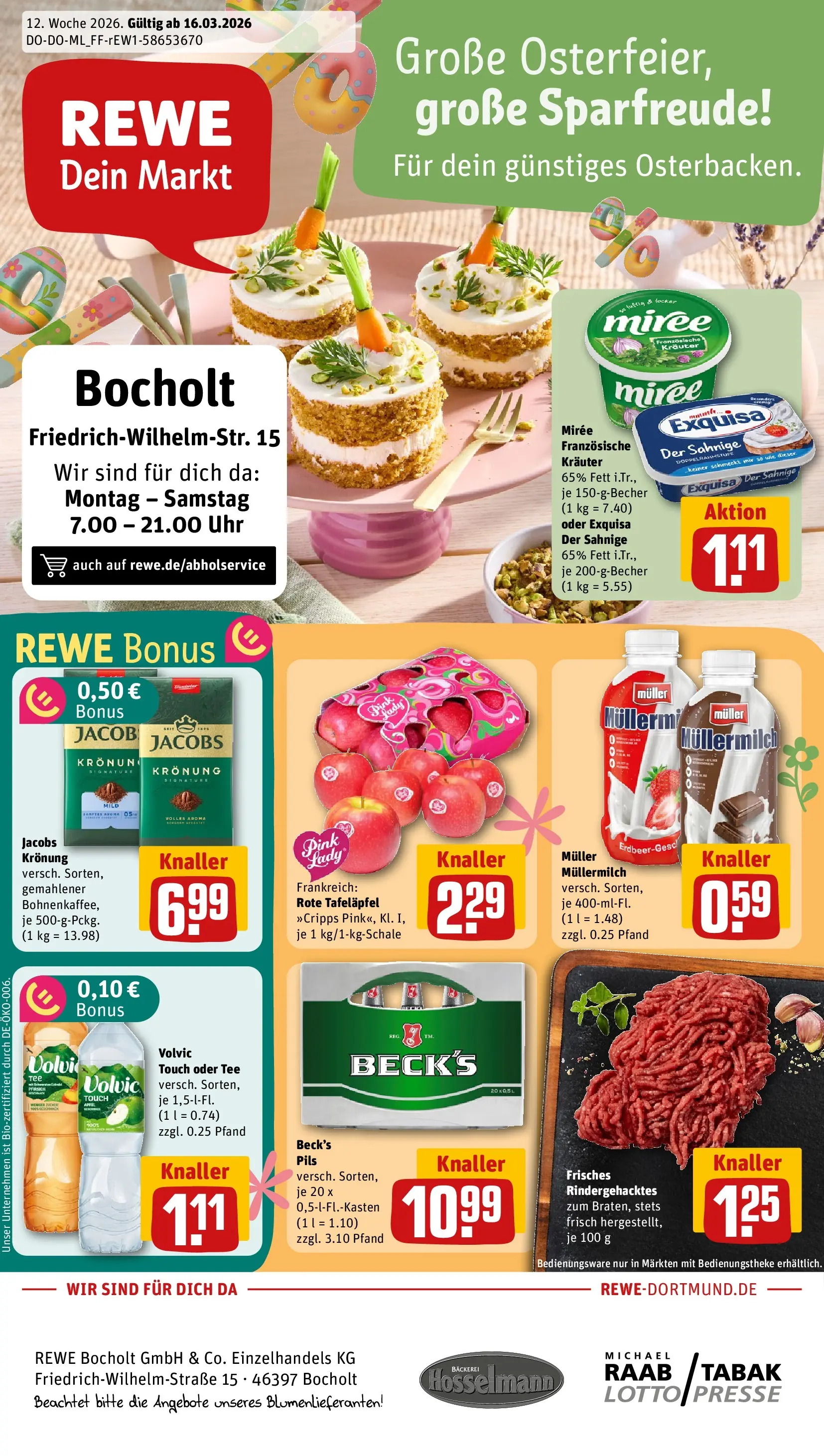REWE Prospekt ab 15.03.2026 zum Blättern » Angebote | Seite: 1 | Produkte: Volvic touch, Exquisa, Muller mullermilch, Uhr