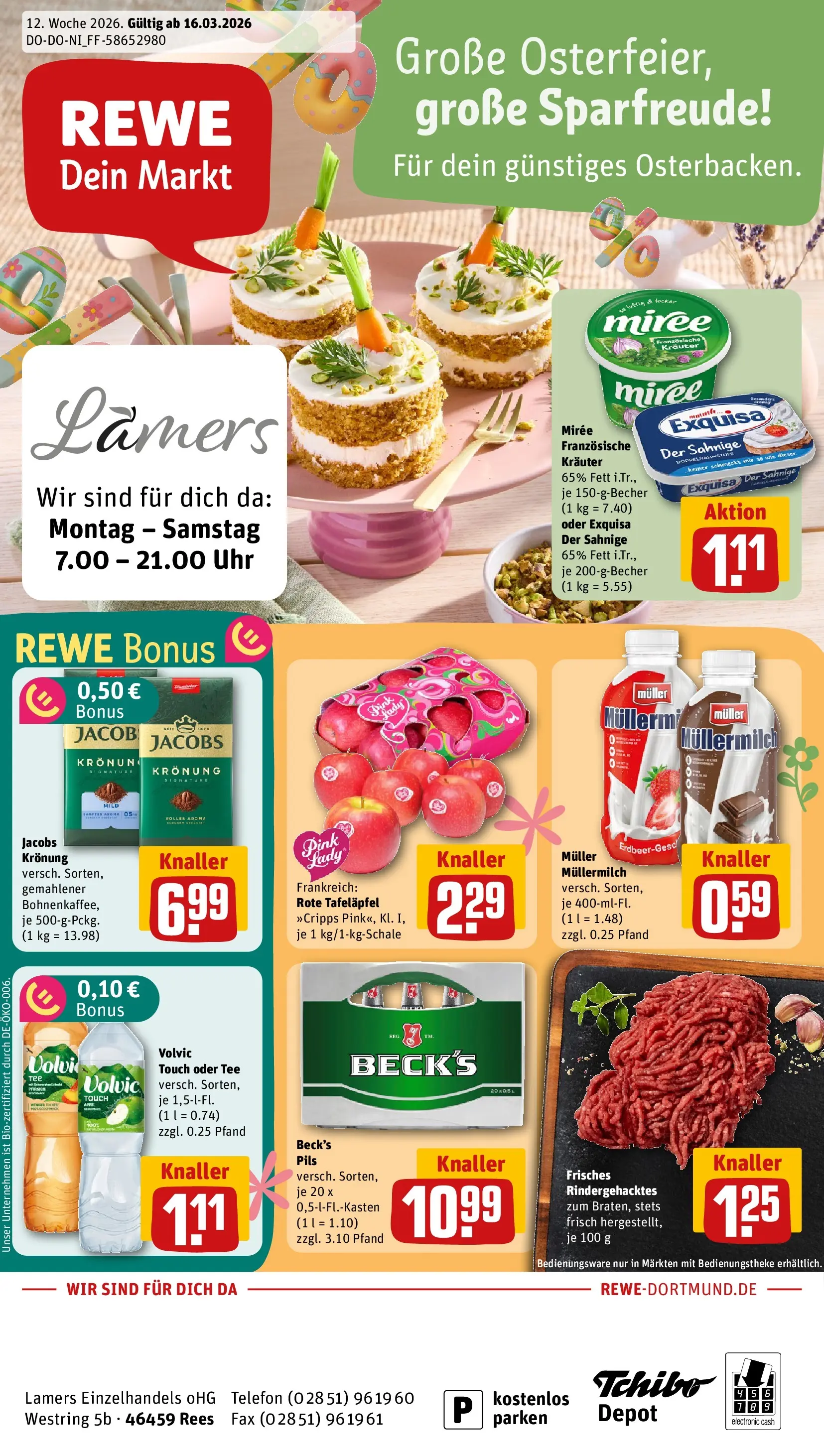 REWE Prospekt ab 15.03.2026 zum Blättern » Angebote | Seite: 1 | Produkte: Volvic touch, Exquisa, Telefon, Uhr