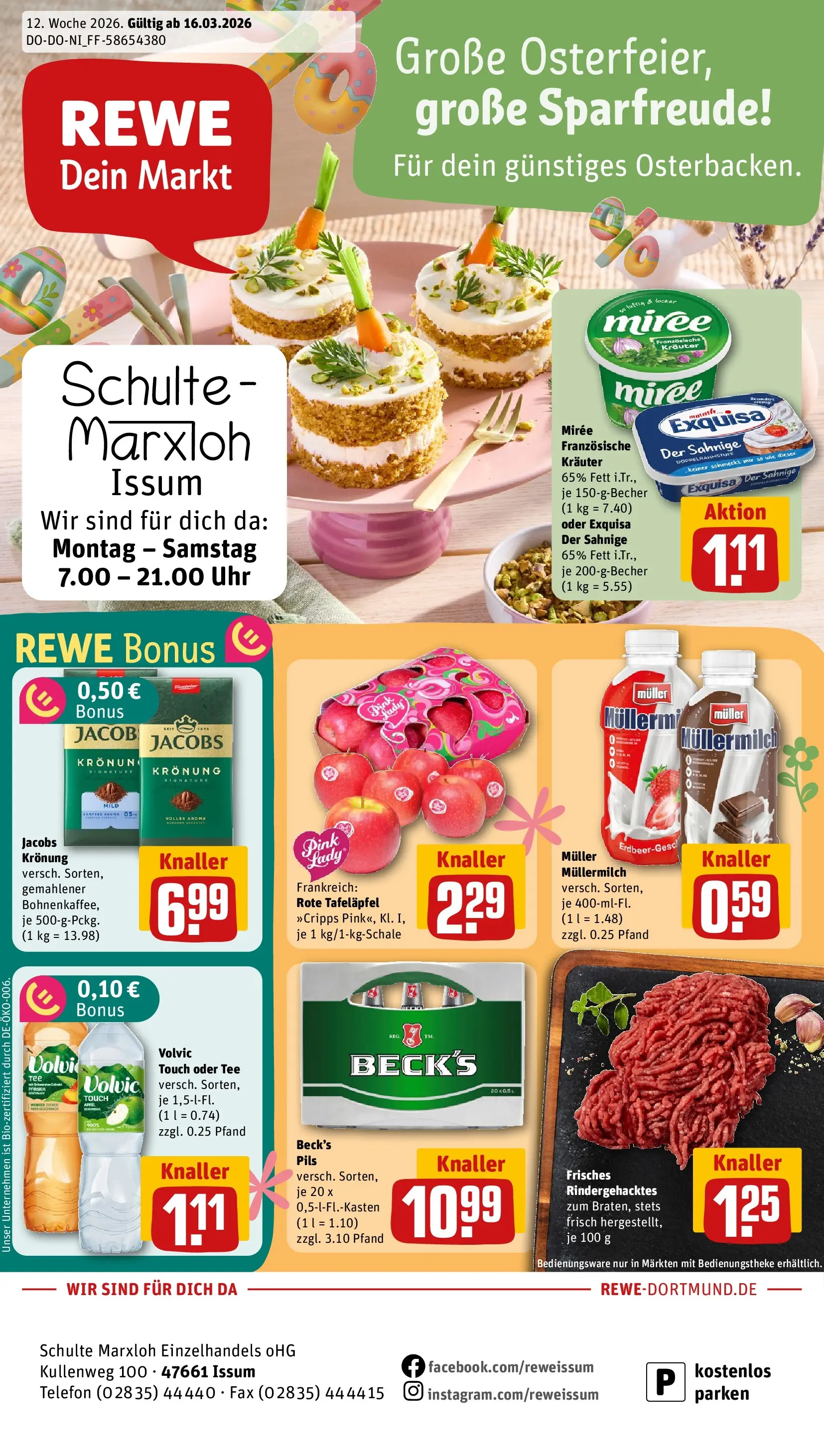 REWE Prospekt ab 15.03.2026 zum Blättern » Angebote | Seite: 1 | Produkte: Pils, Exquisa, Müllermilch, Volvic