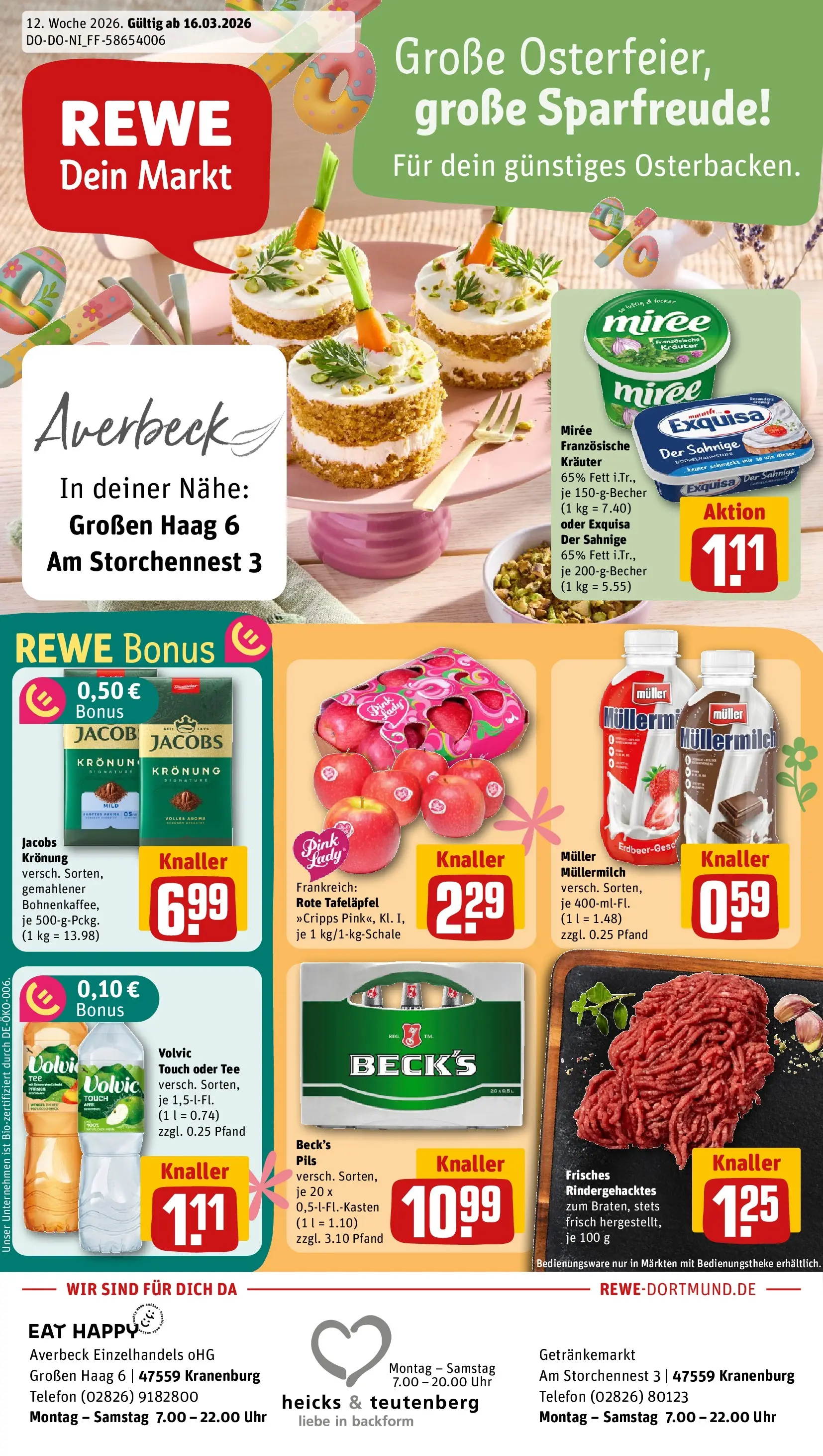REWE Prospekt ab 15.03.2026 zum Blättern » Angebote | Seite: 1 | Produkte: Pils, Exquisa, Pfirsich, Muller mullermilch