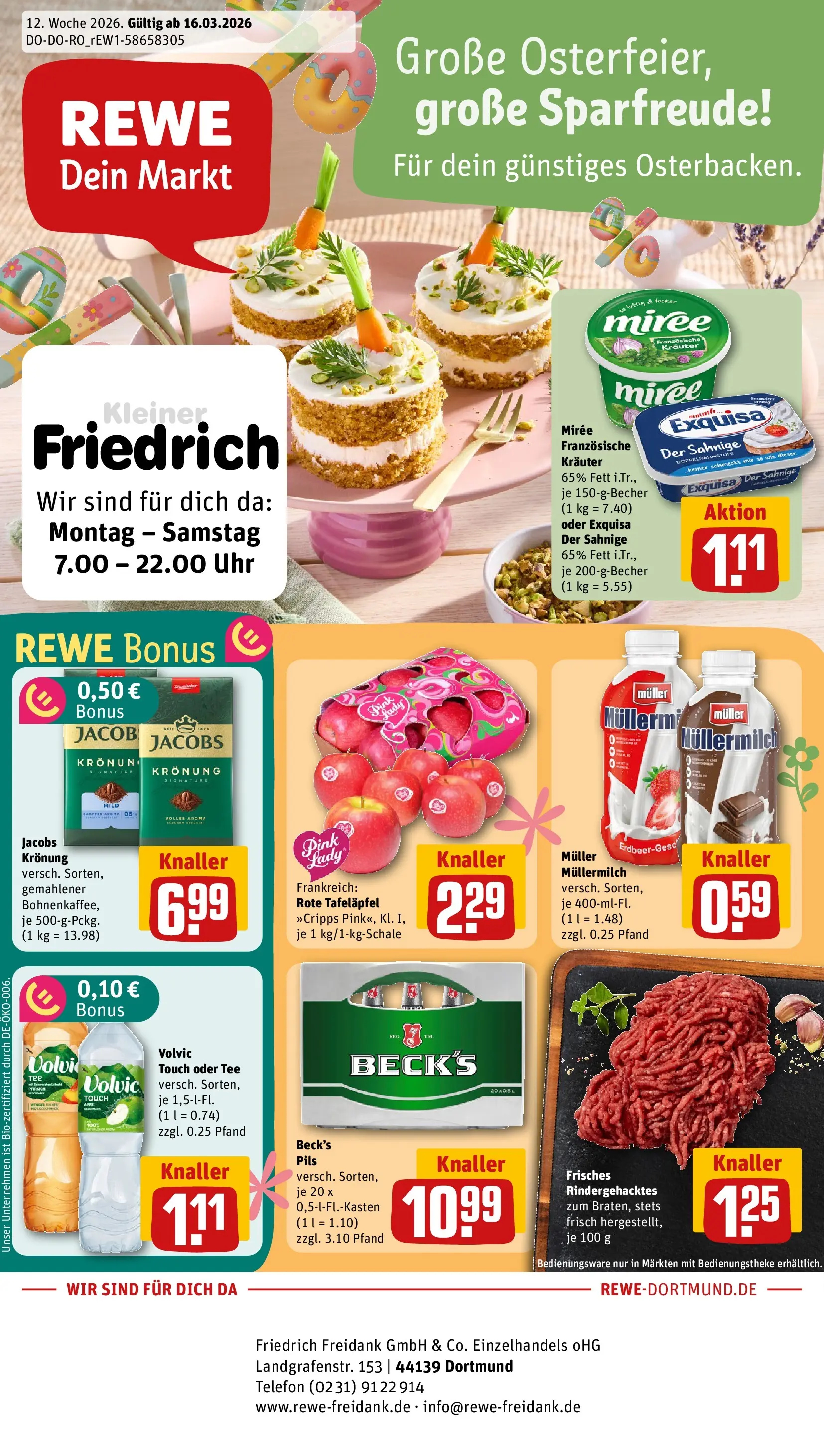 REWE Prospekt ab 15.03.2026 zum Blättern » Angebote | Seite: 1 | Produkte: Pfirsich, Muller mullermilch, Telefon, Uhr