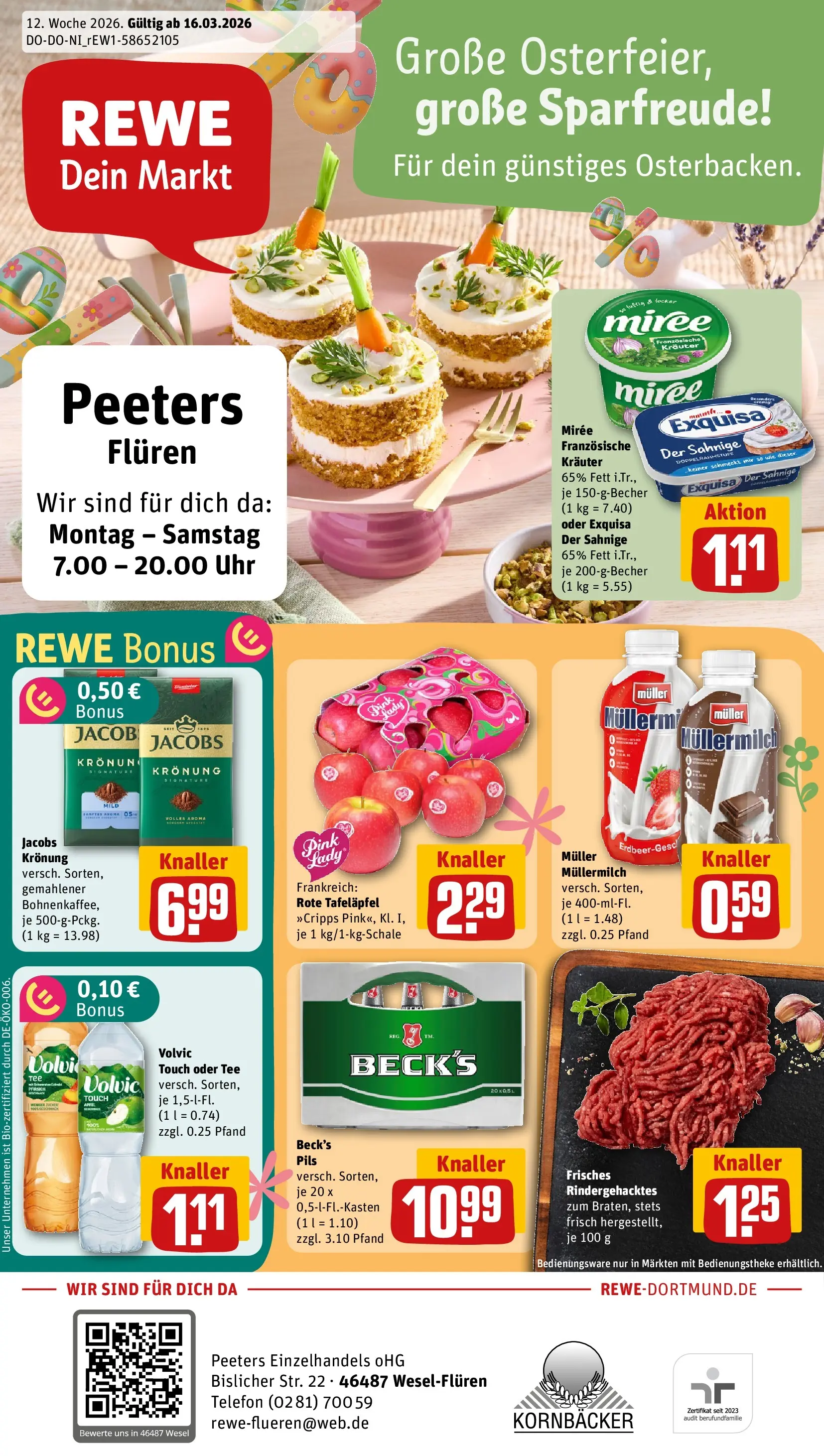 REWE Prospekt ab 15.03.2026 zum Blättern » Angebote | Seite: 1 | Produkte: Äpfel, Exquisa, Müllermilch, Uhr