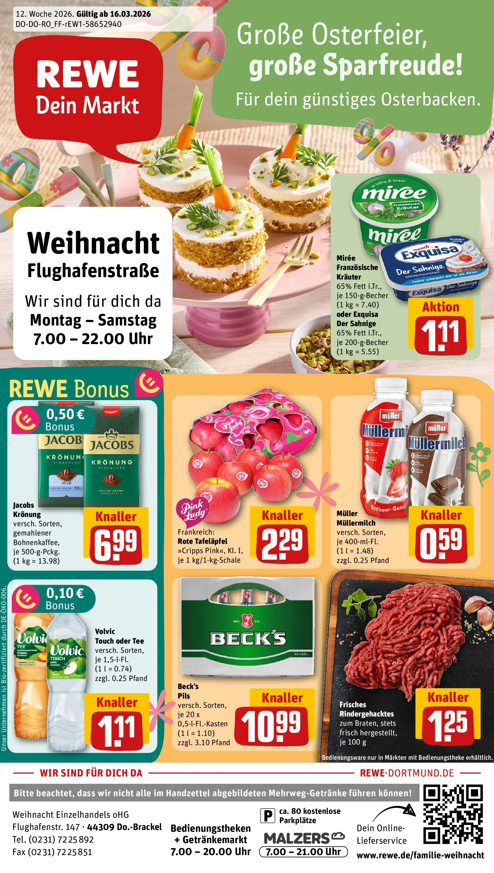 REWE Prospekt ab 15.03.2026 zum Blättern » Angebote | Seite: 1 | Produkte: Pils, Volvic, Muller mullermilch, Uhr