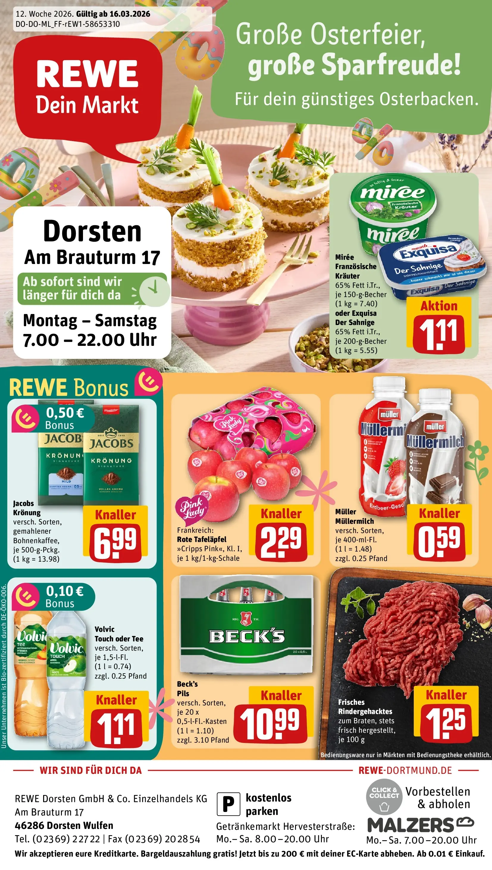 REWE Prospekt ab 15.03.2026 zum Blättern » Angebote | Seite: 1 | Produkte: Volvic touch, Exquisa, Pfirsich, Tee