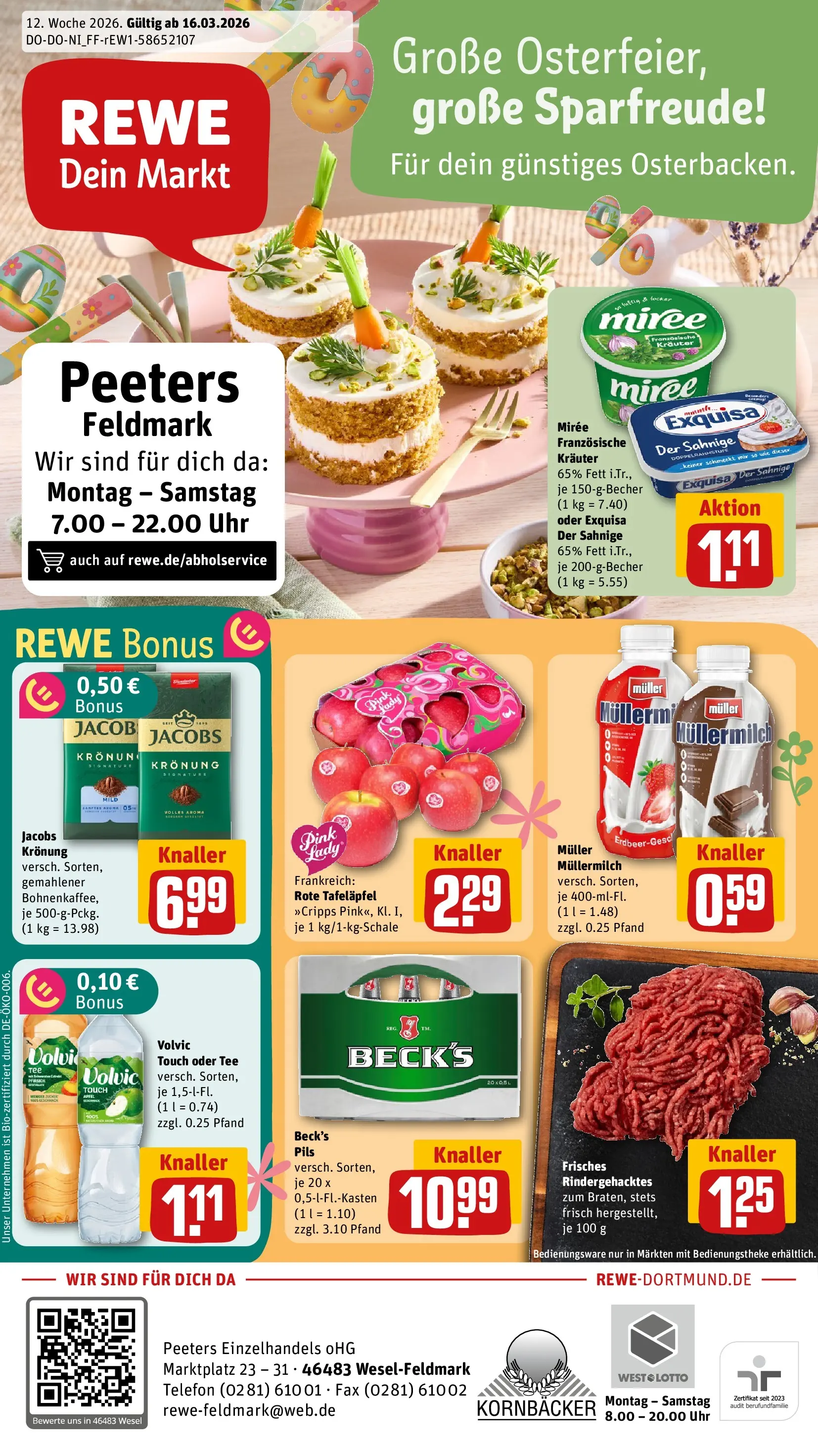 REWE Prospekt ab 15.03.2026 zum Blättern » Angebote | Seite: 1 | Produkte: Volvic touch, Exquisa, Pfirsich, Muller mullermilch