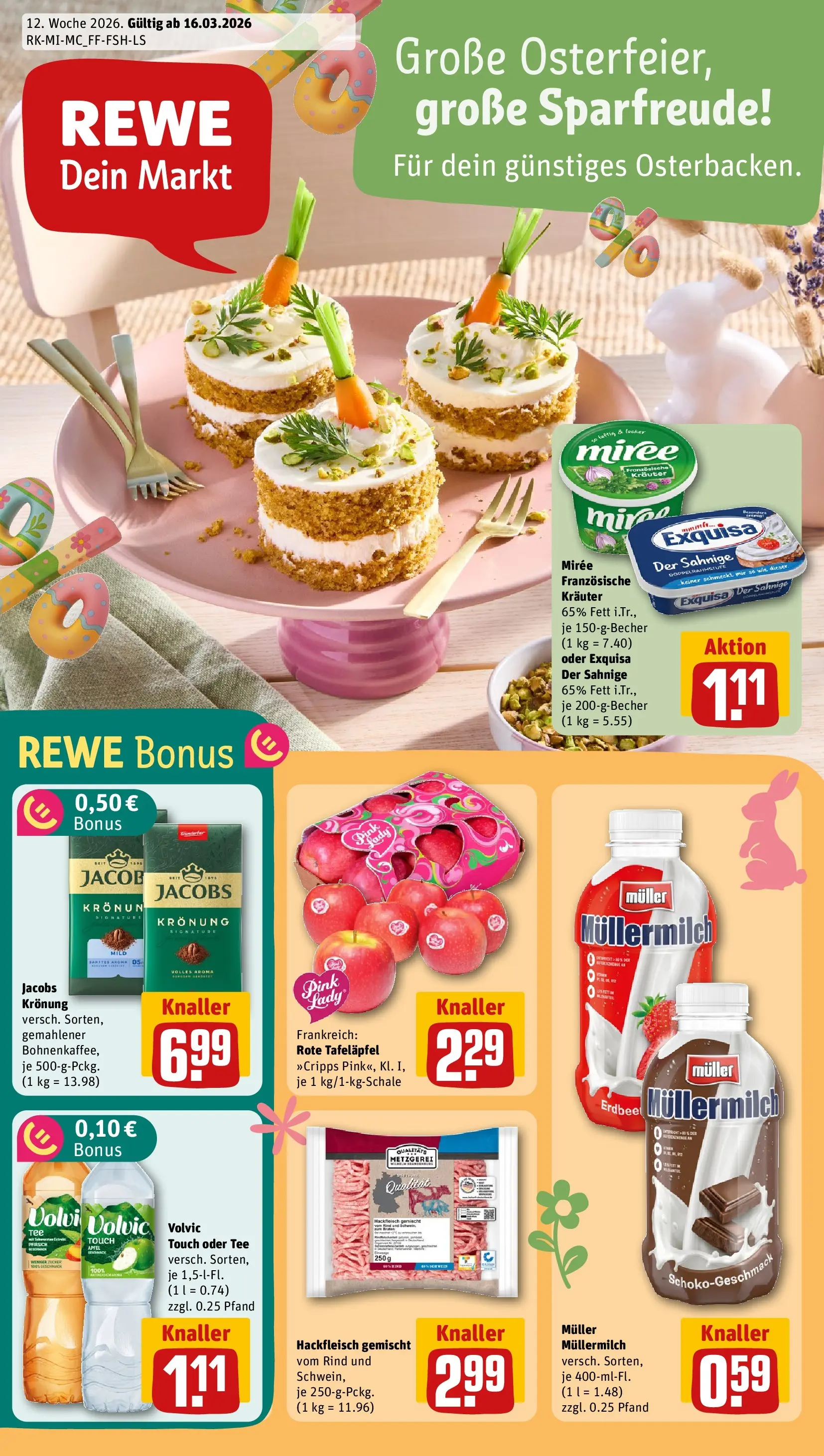 REWE Prospekt ab 15.03.2026 zum Blättern » Angebote | Seite: 1 | Produkte: Äpfel, Volvic touch, Zucker, Hackfleisch