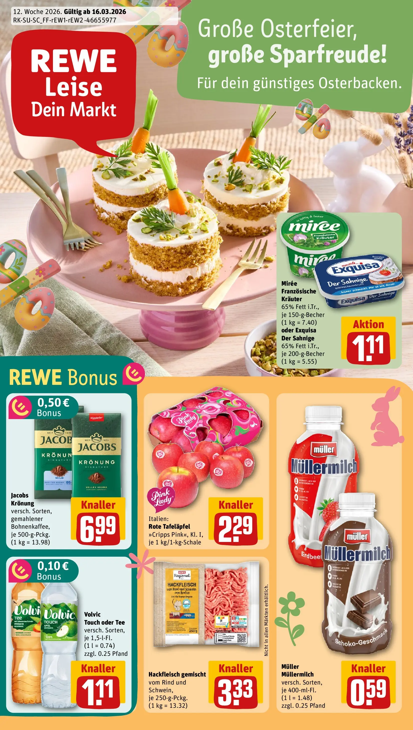 REWE Prospekt ab 15.03.2026 zum Blättern » Angebote | Seite: 1 | Produkte: Exquisa, Tee, Volvic, Muller mullermilch