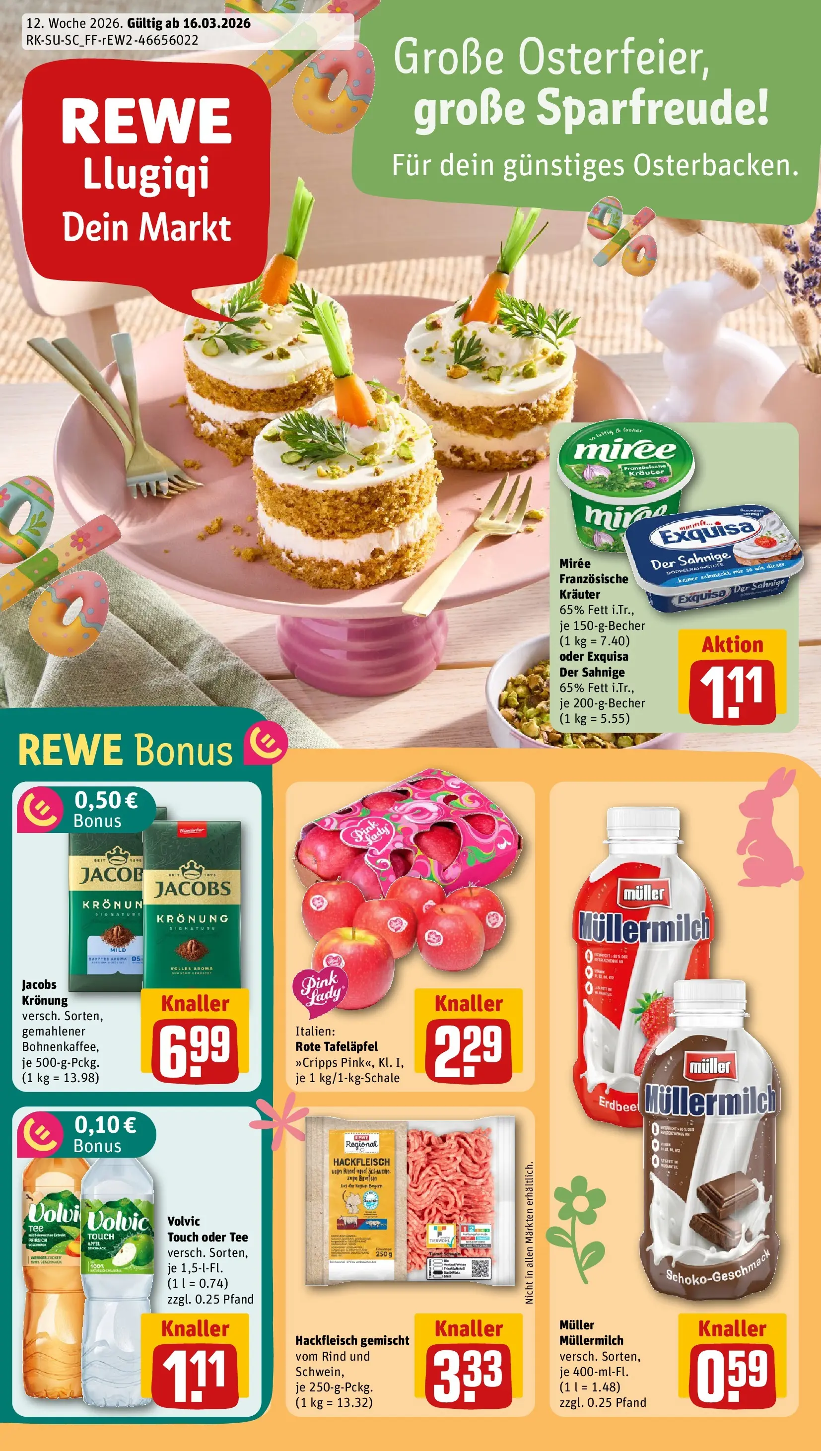 REWE Prospekt ab 15.03.2026 zum Blättern » Angebote | Seite: 1 | Produkte: Zucker, Pfirsich, Muller mullermilch, Hackfleisch