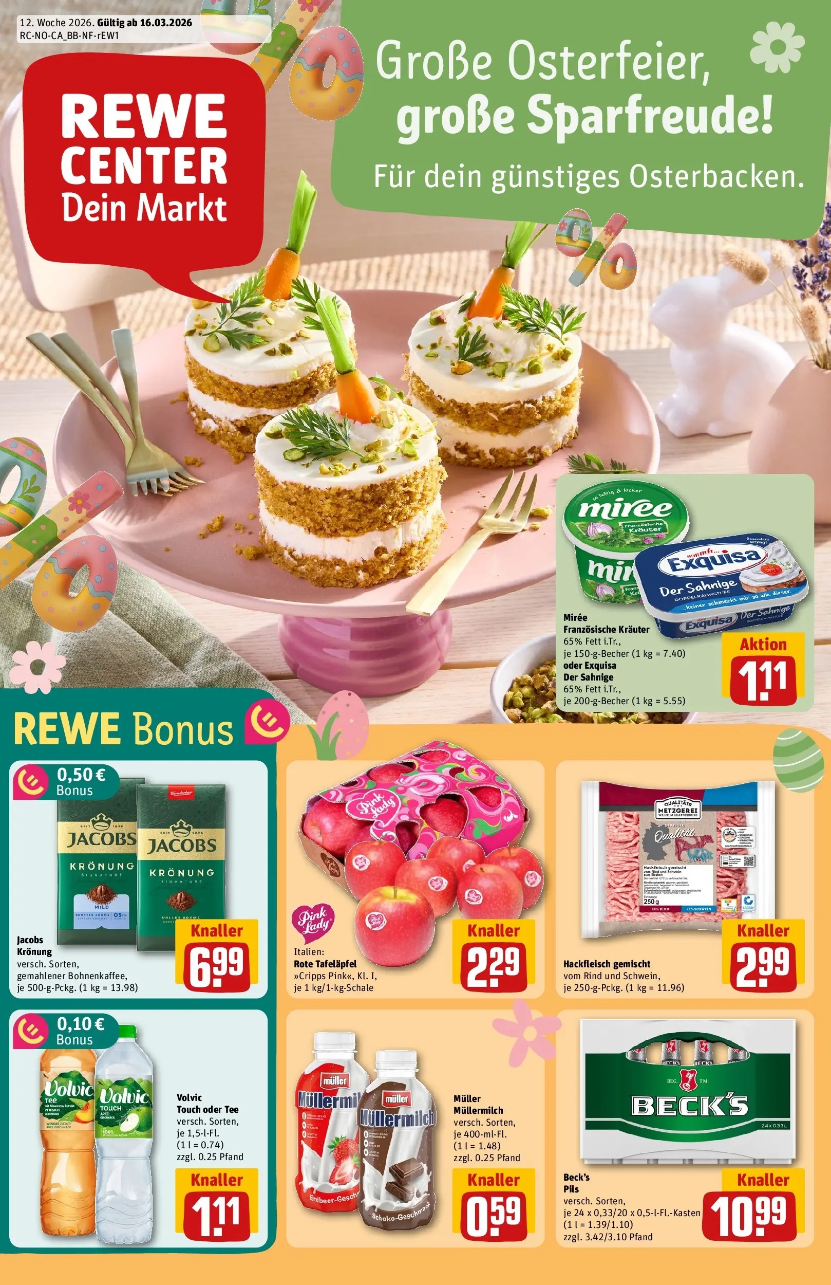REWE Prospekt ab 15.03.2026 zum Blättern » Angebote | Seite: 1 | Produkte: Pils, Müllermilch, Volvic, Hackfleisch