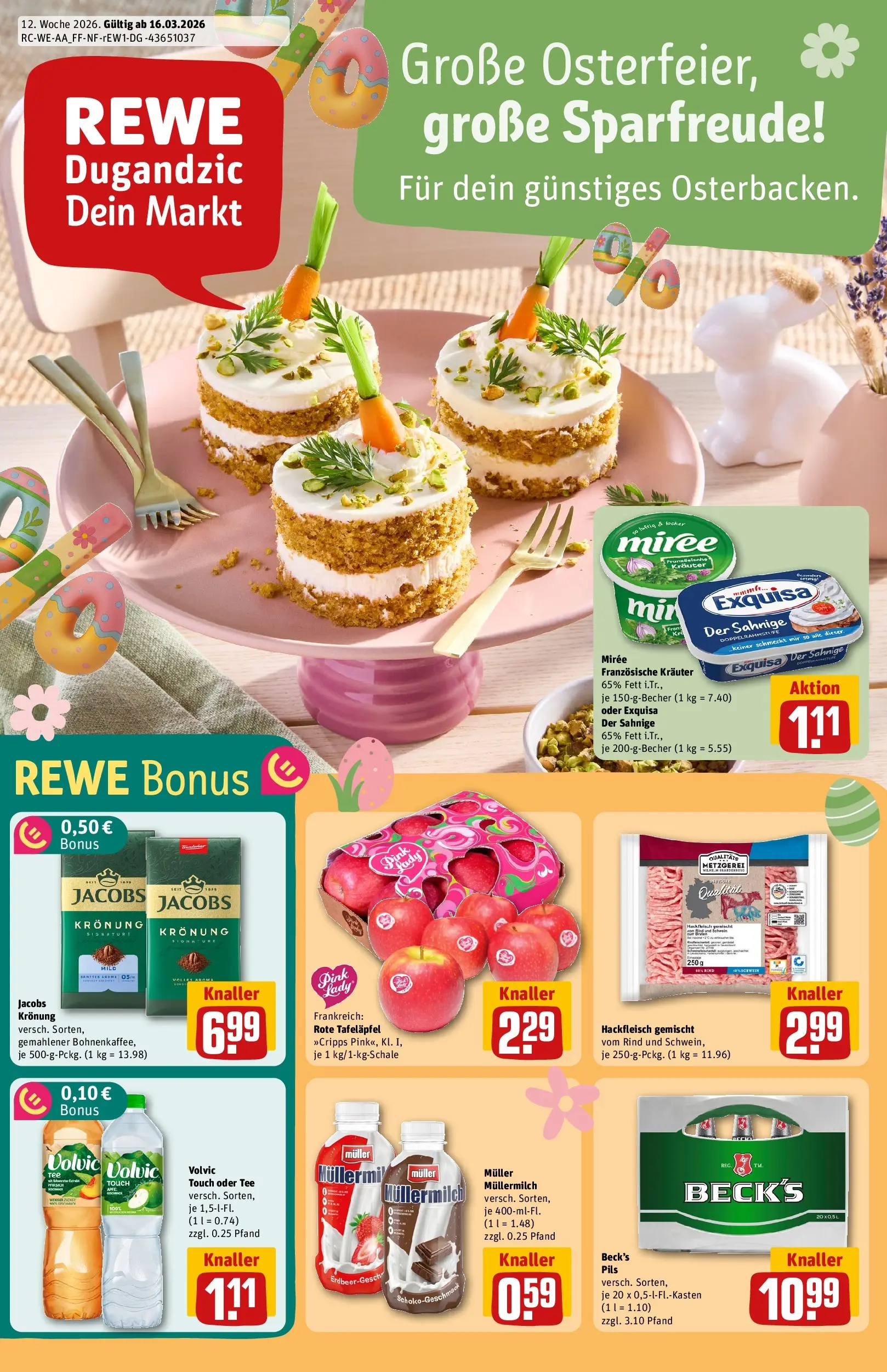 REWE Prospekt ab 15.03.2026 zum Blättern » Angebote | Seite: 1 | Produkte: Exquisa, Tee, Volvic, Muller mullermilch