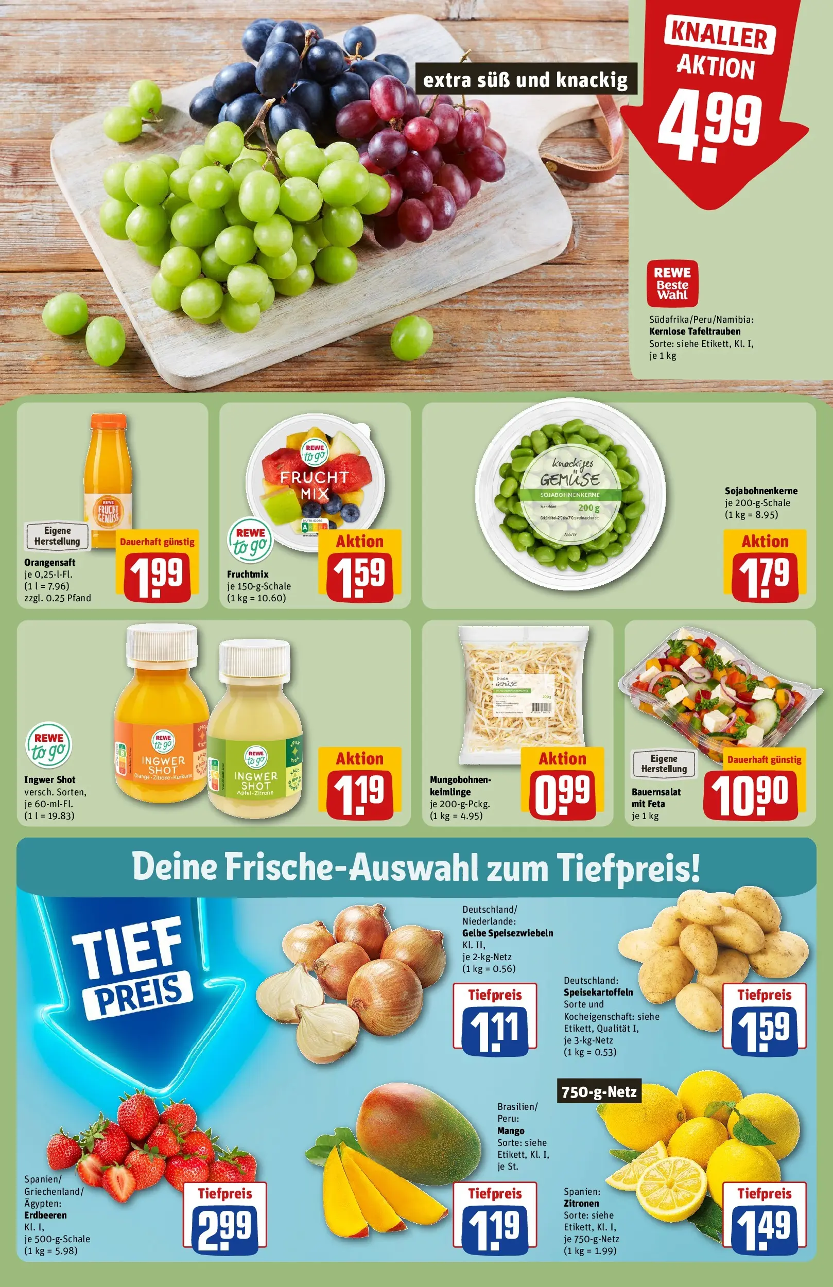 REWE Prospekt ab 15.03.2026 zum Blättern » Angebote | Seite: 8 | Produkte: Feta, Orangensaft, Erdbeeren, Zitronen