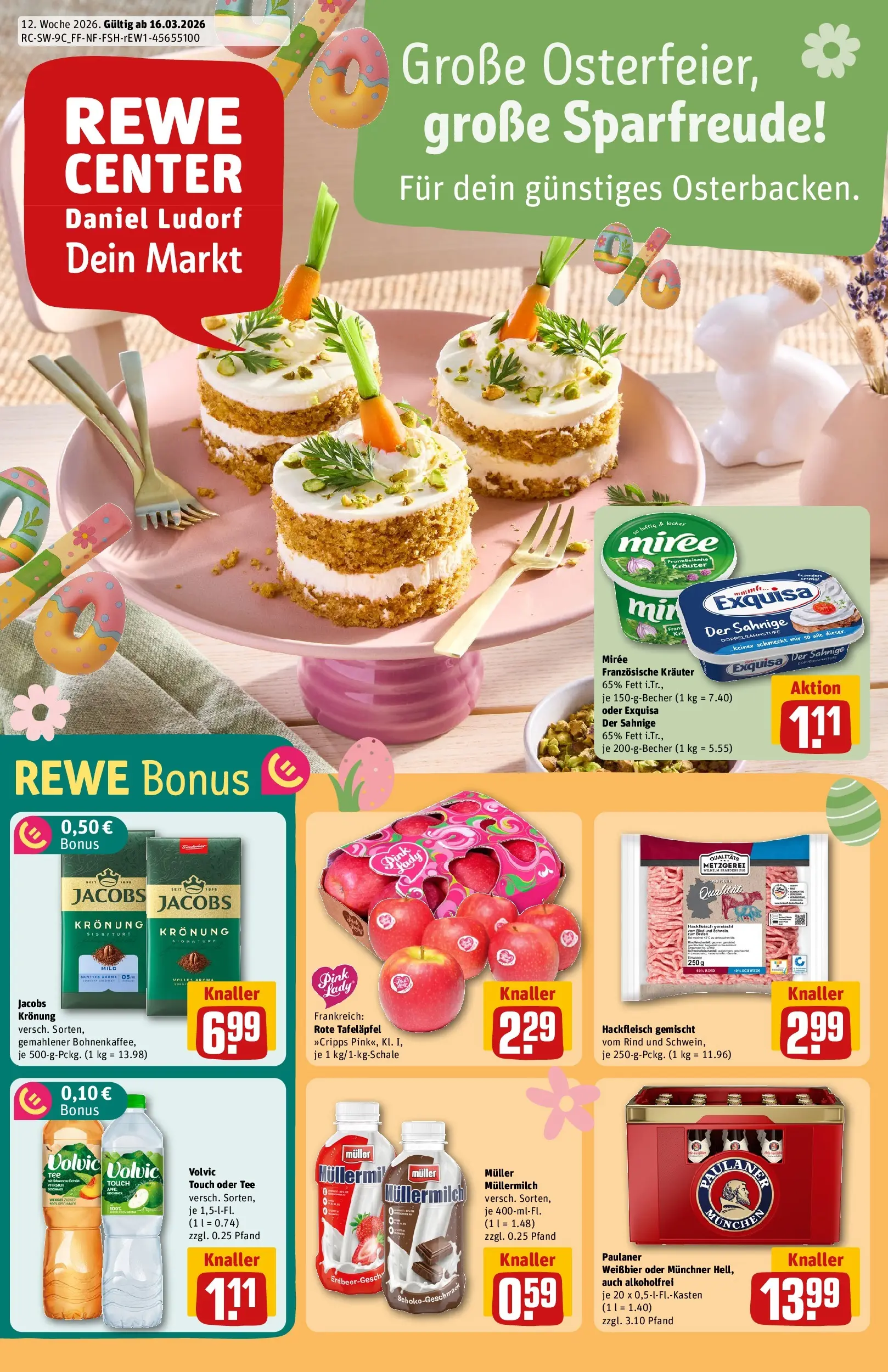 REWE Prospekt ab 15.03.2026 zum Blättern » Angebote | Seite: 1 | Produkte: Exquisa, Müllermilch, Volvic, Muller mullermilch