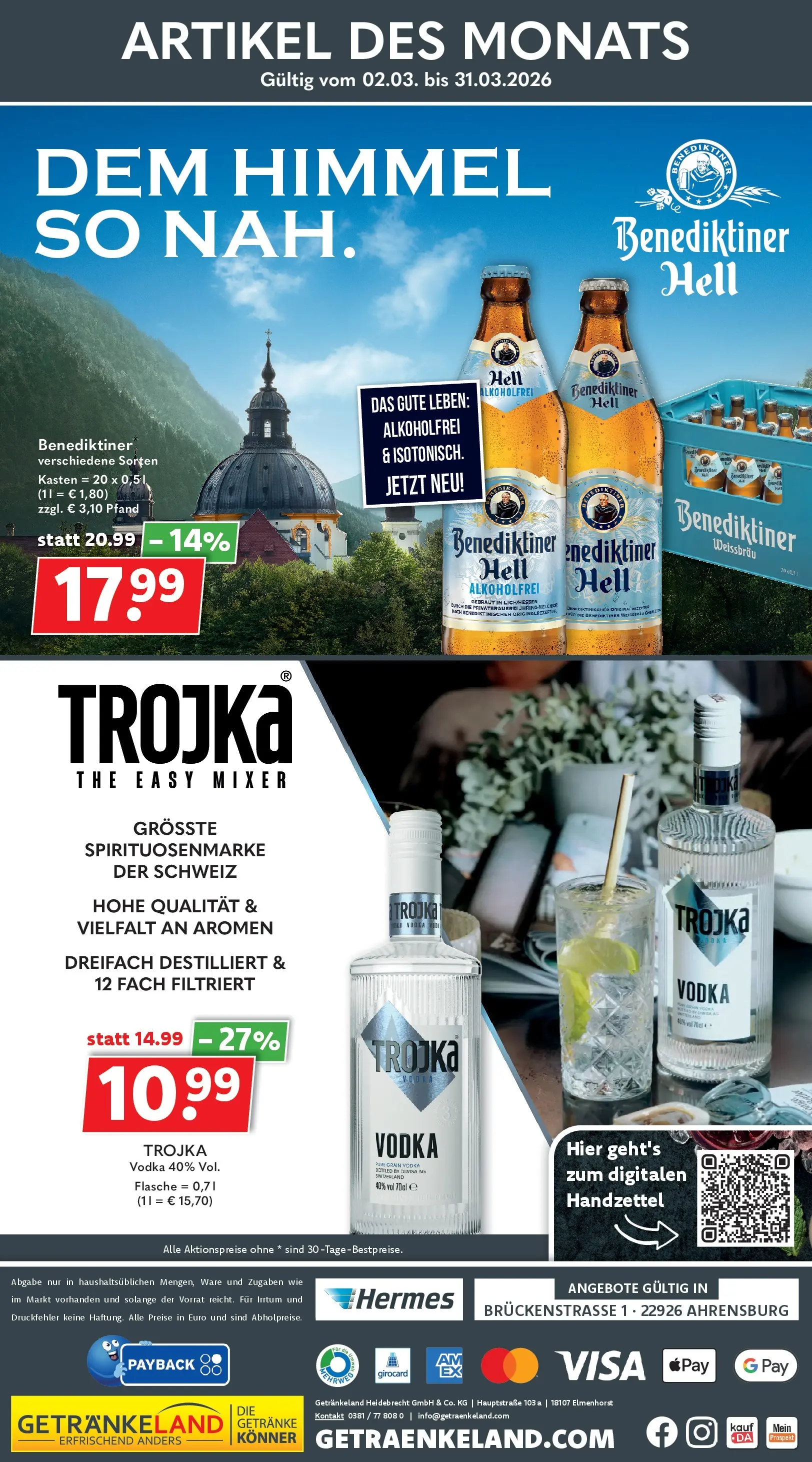 Getränkeland - Getränkeland: Getränkeangebote (ab 16.03.2026) zum Blättern | Seite: 8 | Produkte: Mixer, Benediktiner hell, Vodka