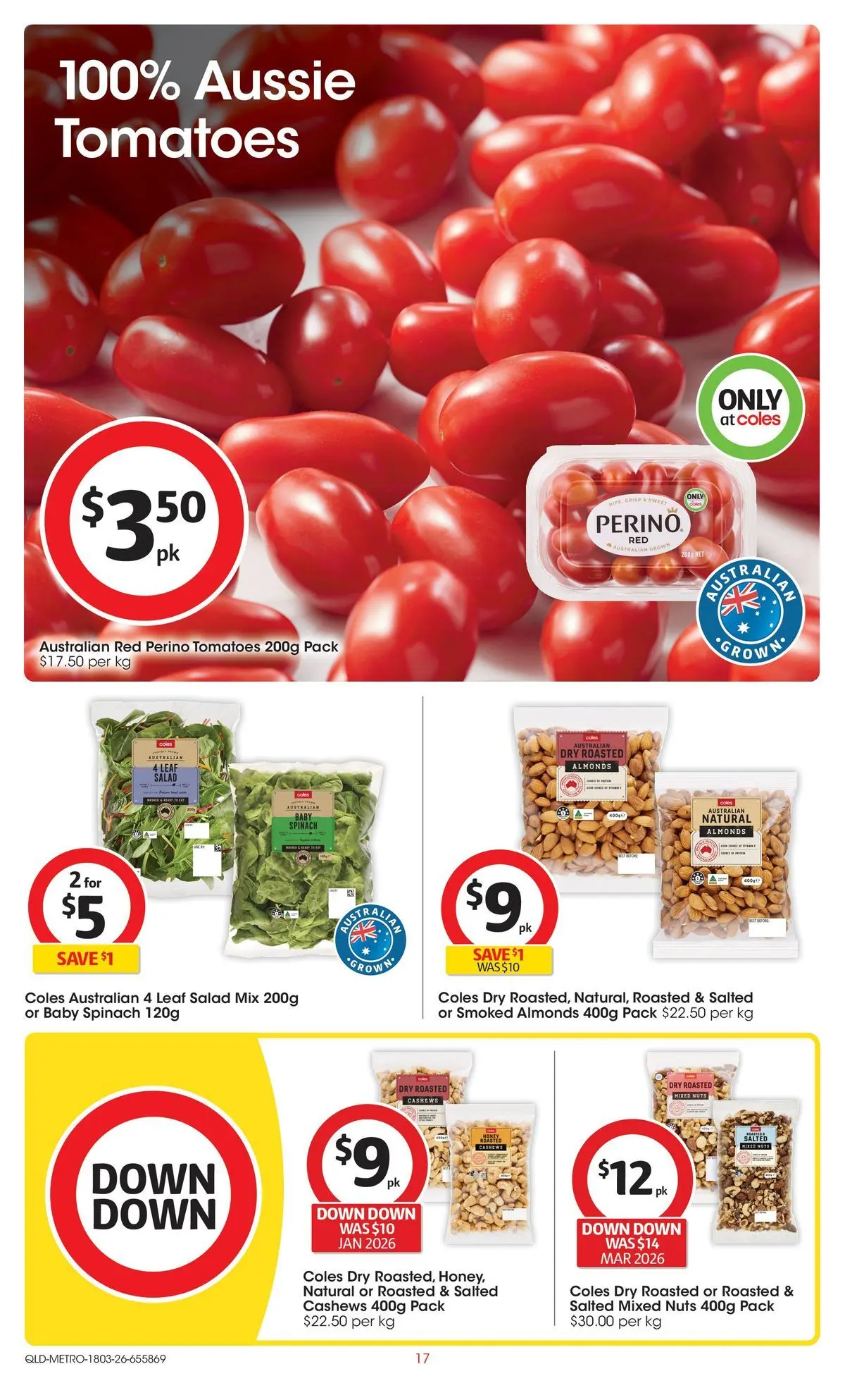 ﻿Coles catalogue valid from 18/03/2026 > Online Australia | Page: 17 | Products: Almonds, Tomatoes, Nuts, Spinach