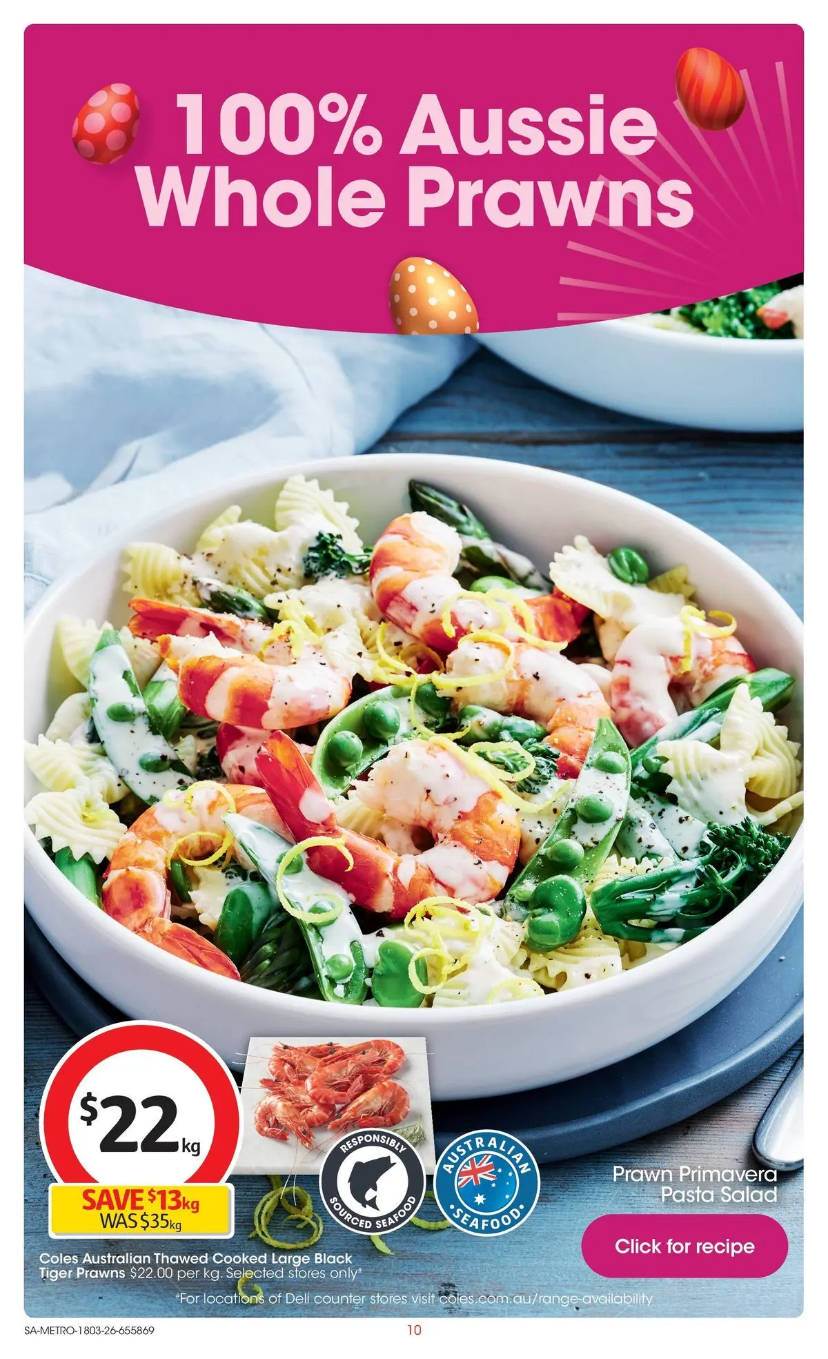 ﻿Coles catalogue valid from 18/03/2026 > Online Australia | Page: 10 | Products: Pasta, Prawns, Salad, Seafood