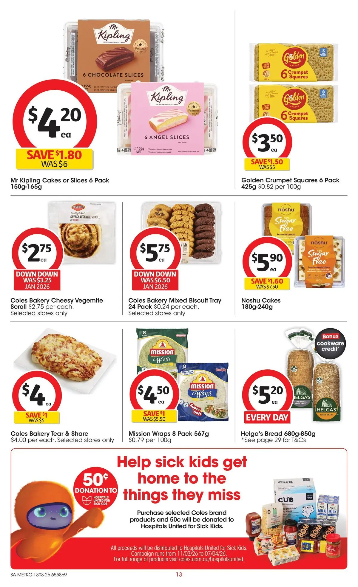 ﻿Coles catalogue valid from 18/03/2026 > Online Australia | Page: 13 | Products: Bread, Cookware, Vegemite, Bakery