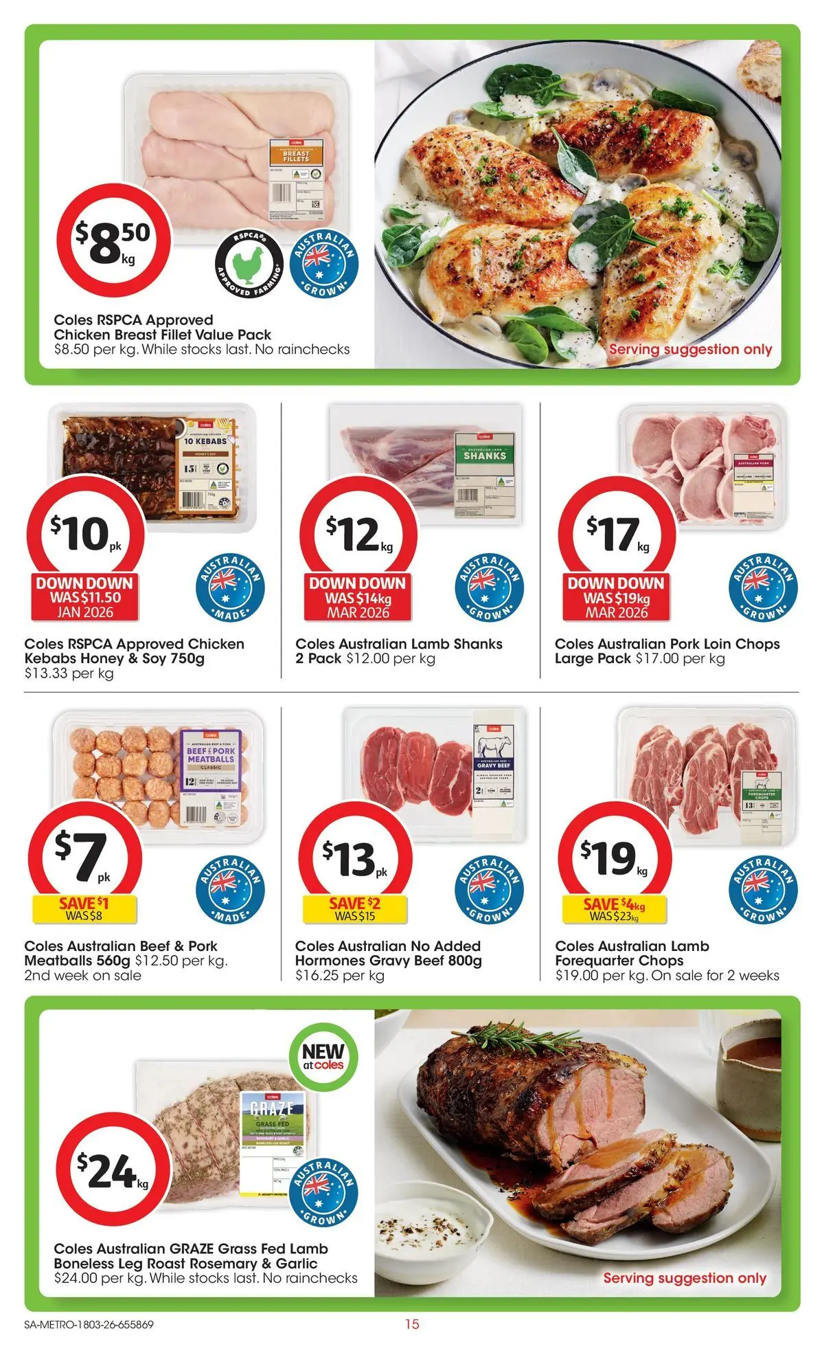 ﻿Coles catalogue valid from 18/03/2026 > Online Australia | Page: 15 | Products: Grass, Lamb, Beef, Garlic