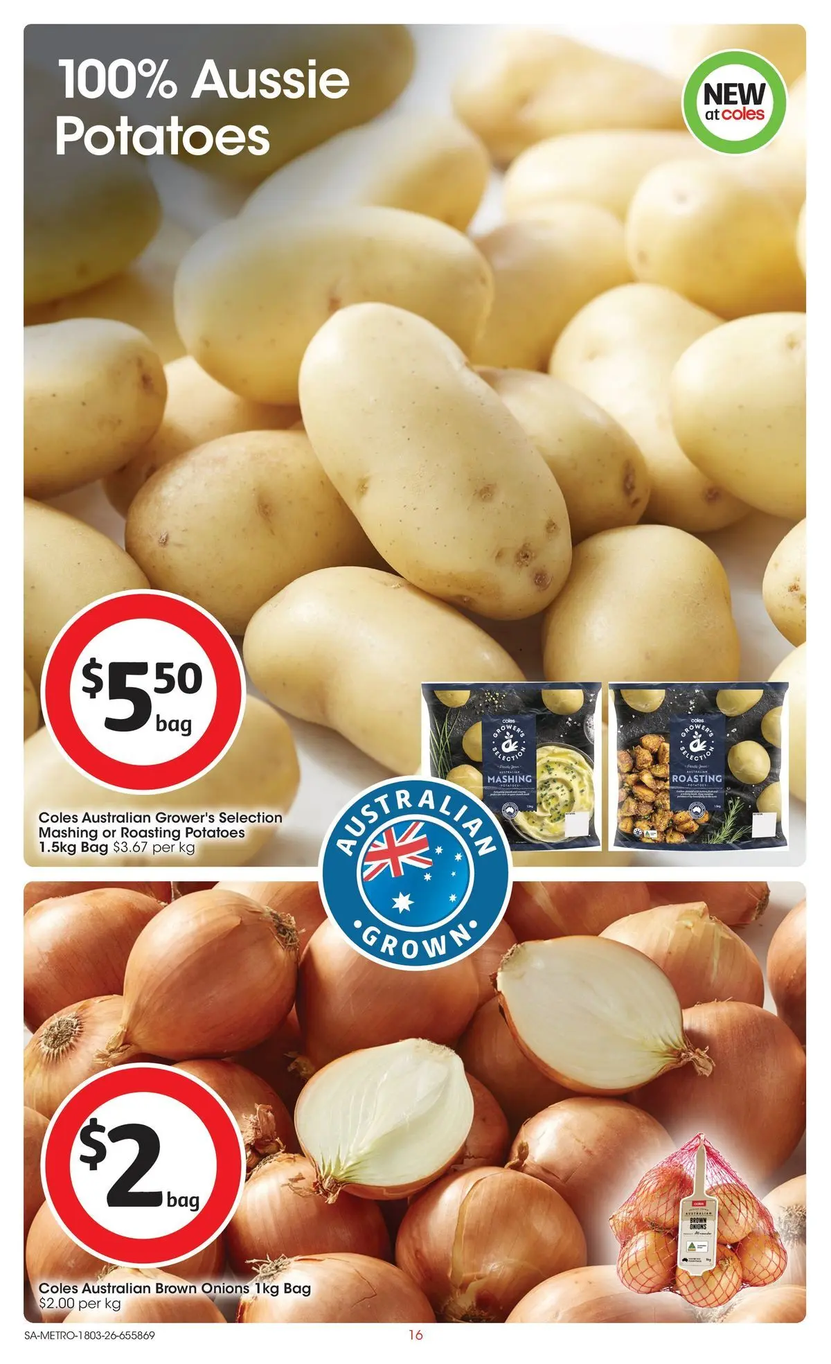 ﻿Coles catalogue valid from 18/03/2026 > Online Australia | Page: 16 | Products: Potatoes, Onions, Bag