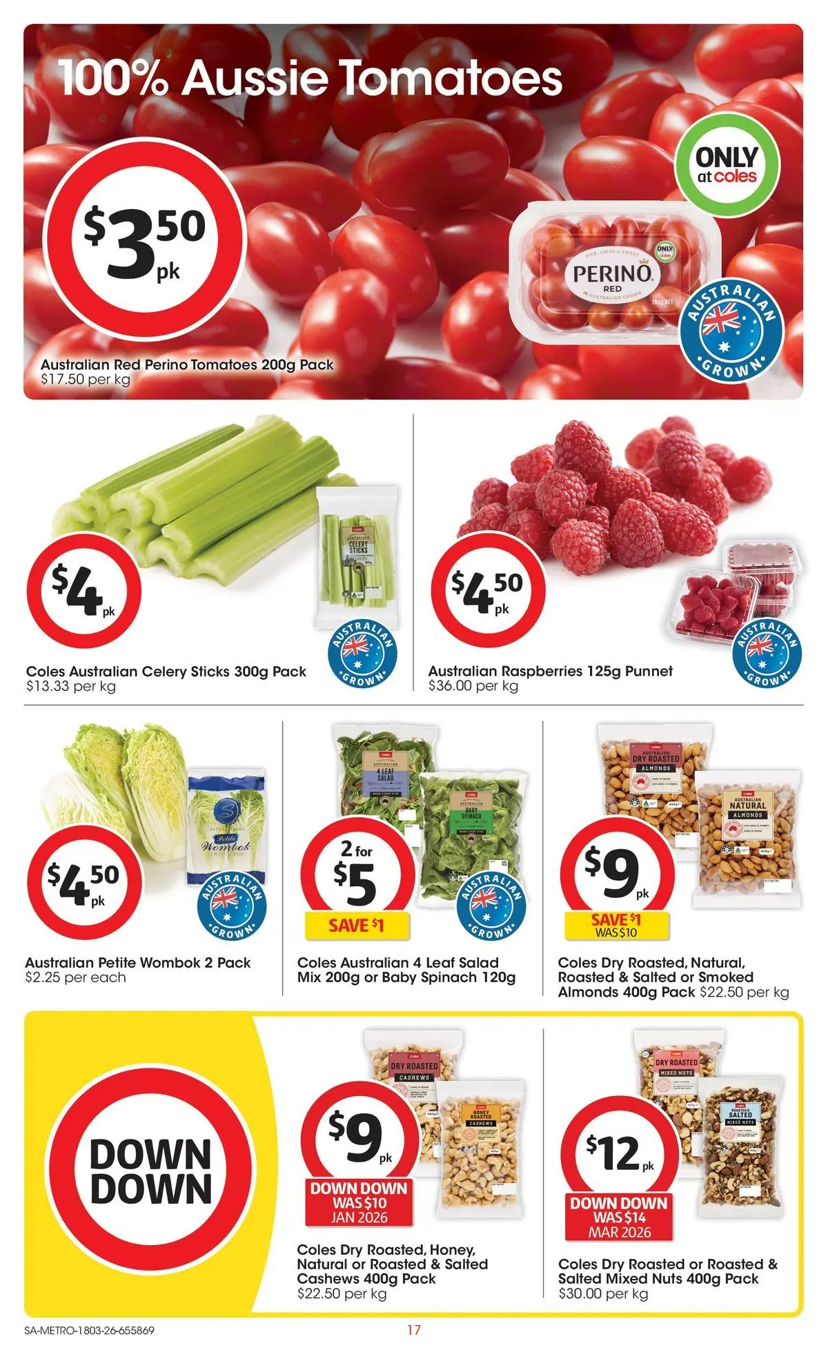 ﻿Coles catalogue valid from 18/03/2026 > Online Australia | Page: 17 | Products: Almonds, Tomatoes, Salad, Spinach