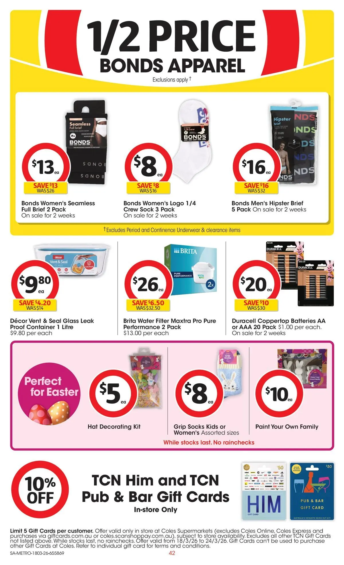 ﻿Coles catalogue valid from 18/03/2026 > Online Australia | Page: 42 | Products: Decor, Water, Underwear, Socks
