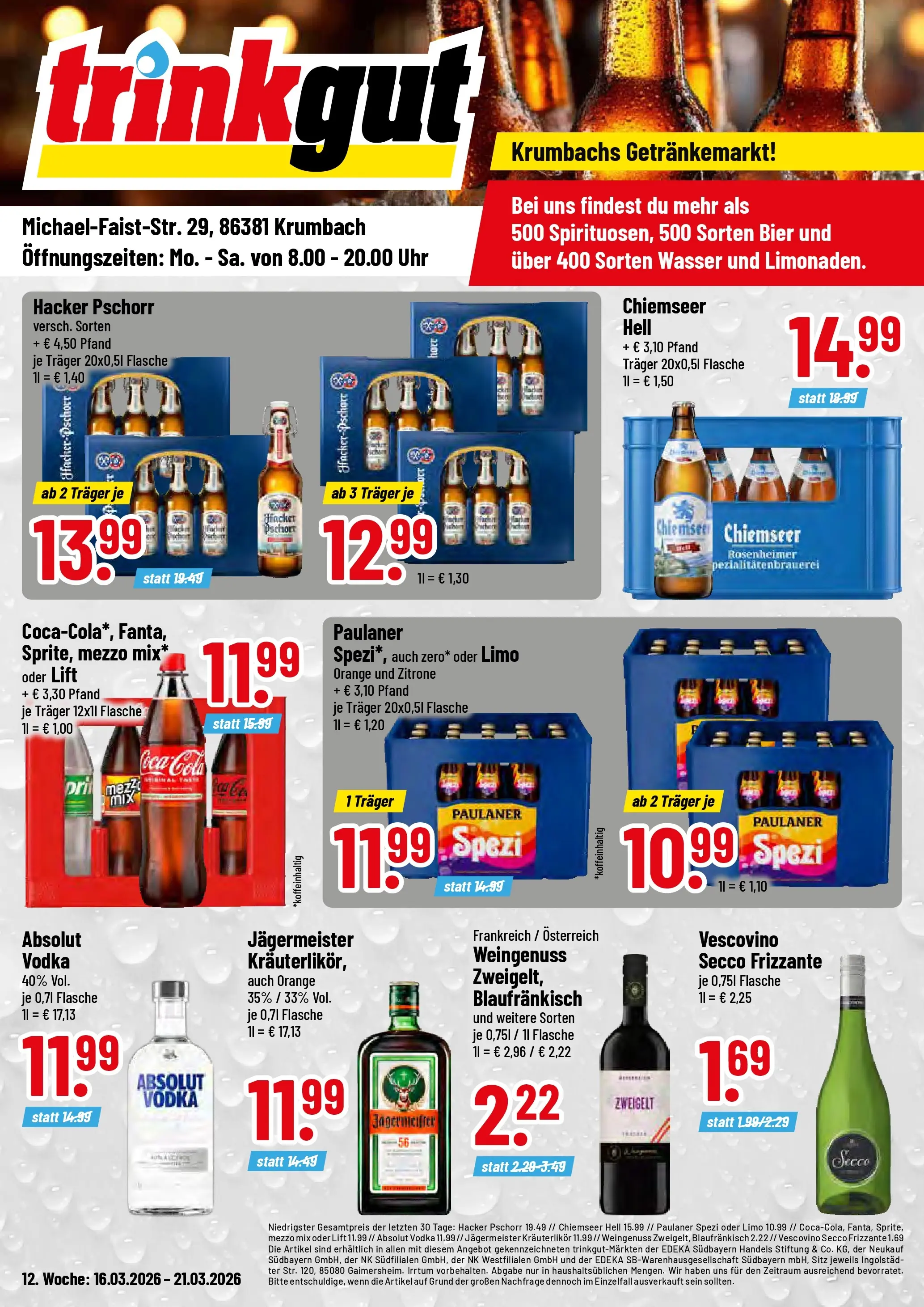 Trinkgut - trinkgut: Wochenangebote (ab 15.03.2026) » Angebote online | Seite: 1 | Produkte: Cola, Paulaner spezi, Vodka, Uhr