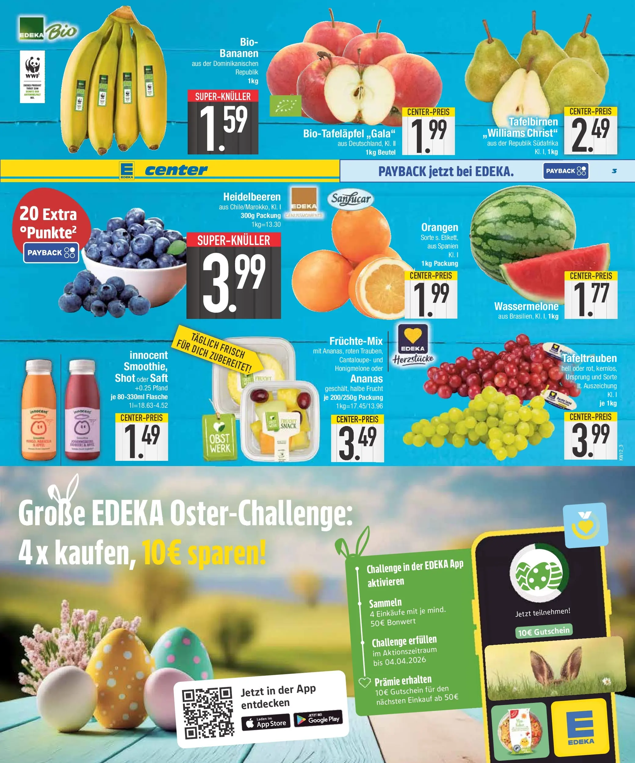 E center Prospekt Bad Reichenhall	 (ab 15.03.2026) zum Blättern | Seite: 3 | Produkte: Bananen, Orangen, Heidelbeeren, Saft