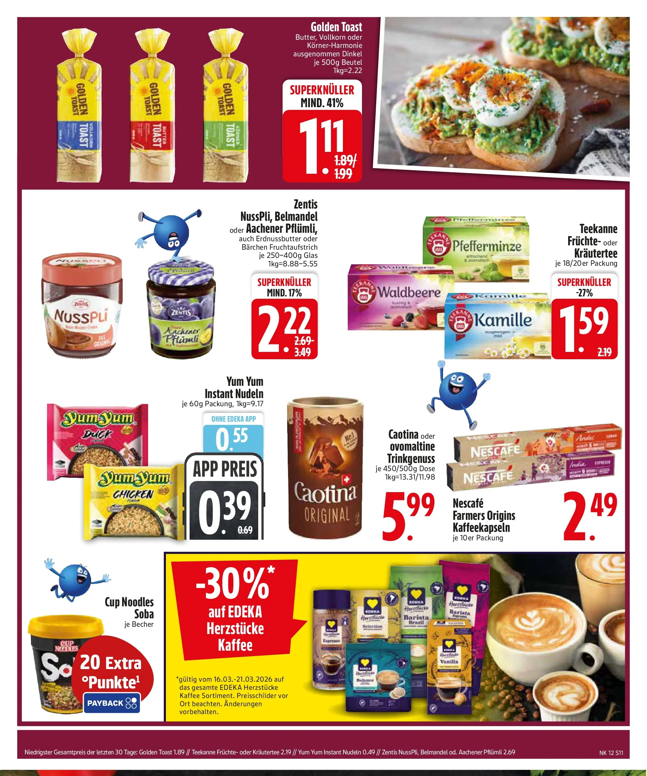 Edeka  Prospekt Vilsbiburg	 (ab 16.03.2026) zum Blättern | Seite: 11 | Produkte: Nescafe, Kaffee, Toast, Nudeln