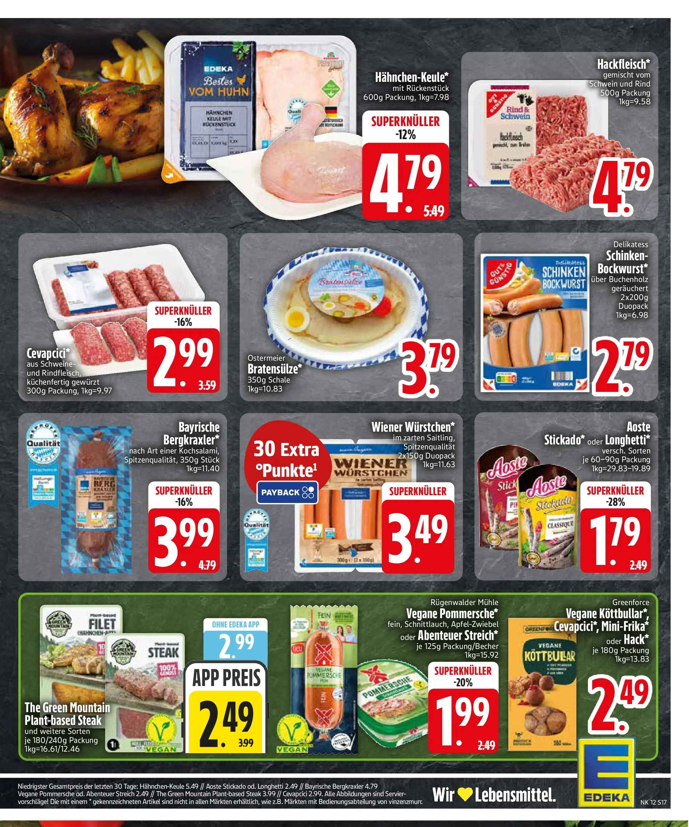 Edeka  Prospekt Vilsbiburg	 (ab 16.03.2026) zum Blättern | Seite: 17 | Produkte: Bockwurst, Cevapcici, Schinken, Steak