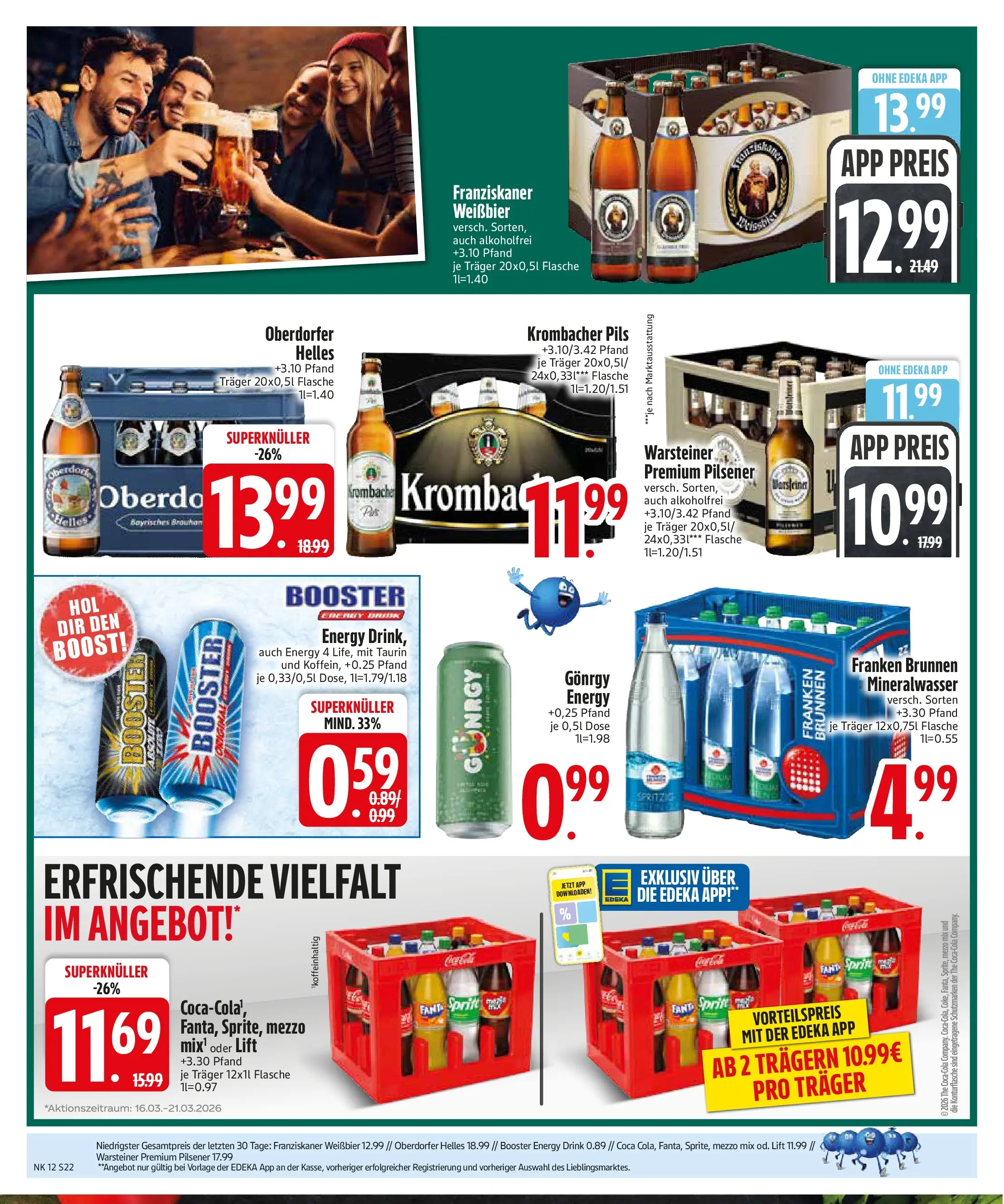 Edeka  Prospekt Vilsbiburg	 (ab 16.03.2026) zum Blättern | Seite: 22 | Produkte: Coca cola, Weißbier, Pils, Krombacher