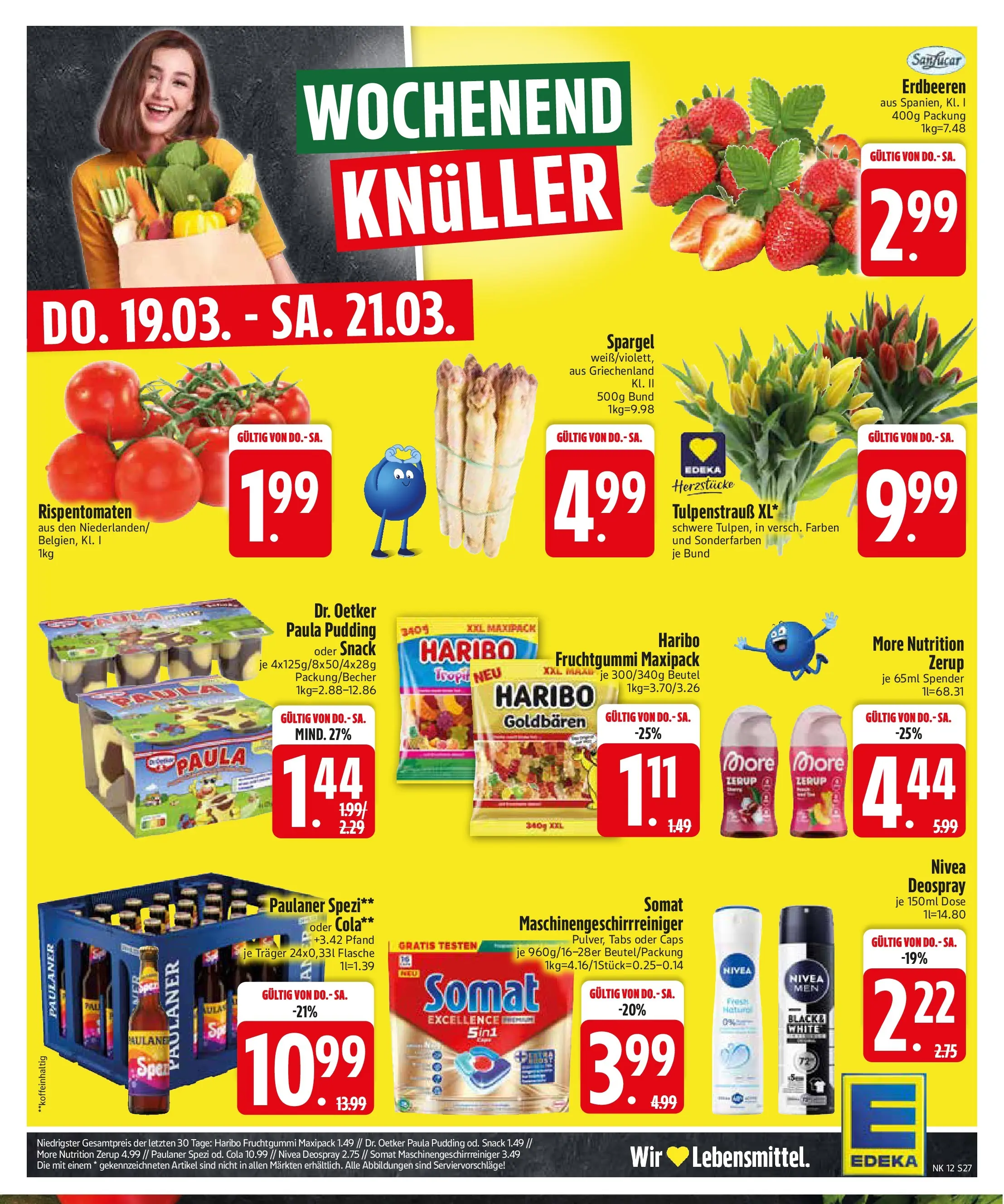Edeka  Prospekt Vilsbiburg	 (ab 16.03.2026) zum Blättern | Seite: 27 | Produkte: Haribo, Pudding, Erdbeeren, Paulaner