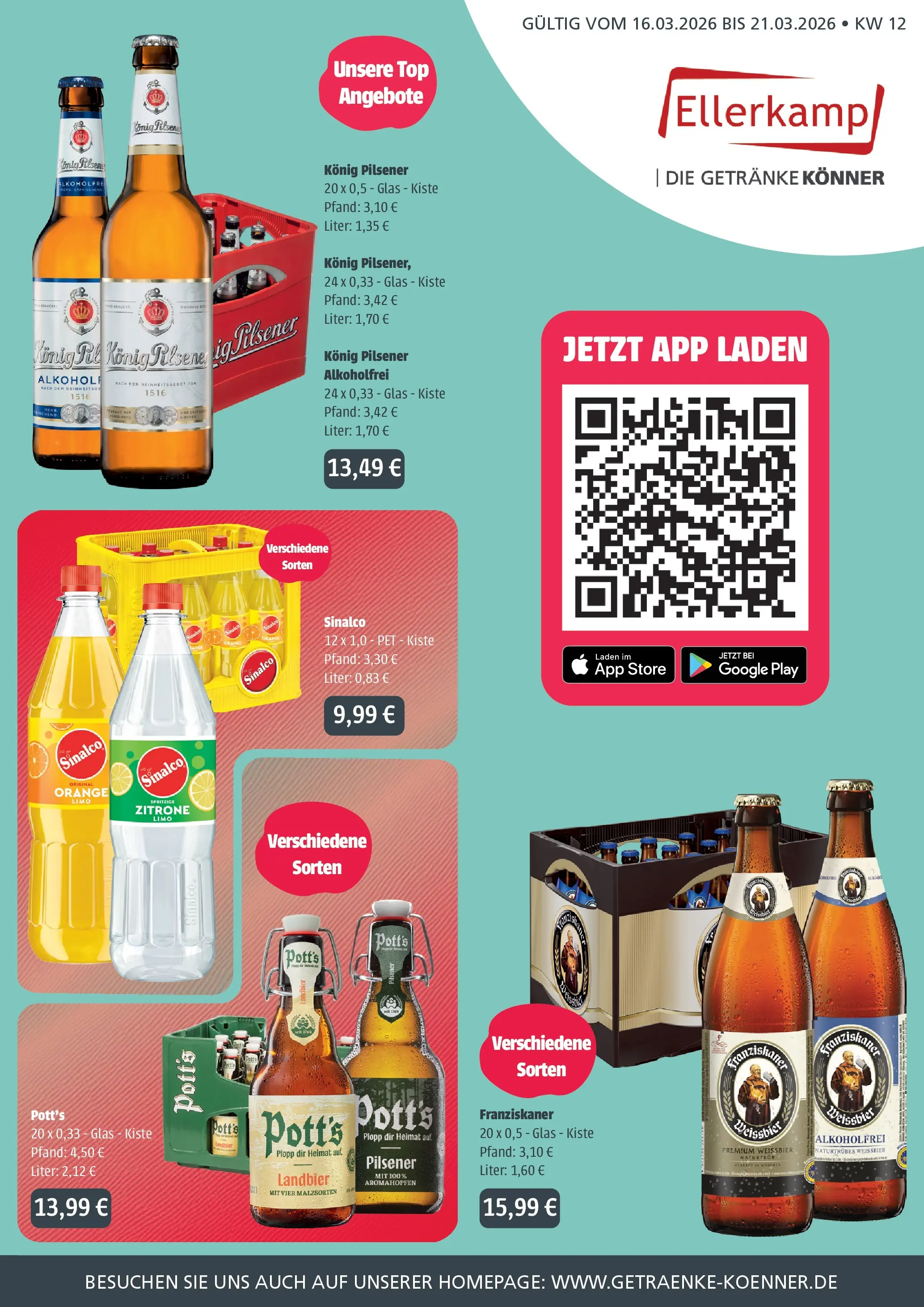 Angebote - Getränke Ellerkamp: Getränkeangebote (ab 15.03.2026) zum Blättern | Seite: 1 | Produkte: Top, Franziskaner, Konig pilsener, Zitrone