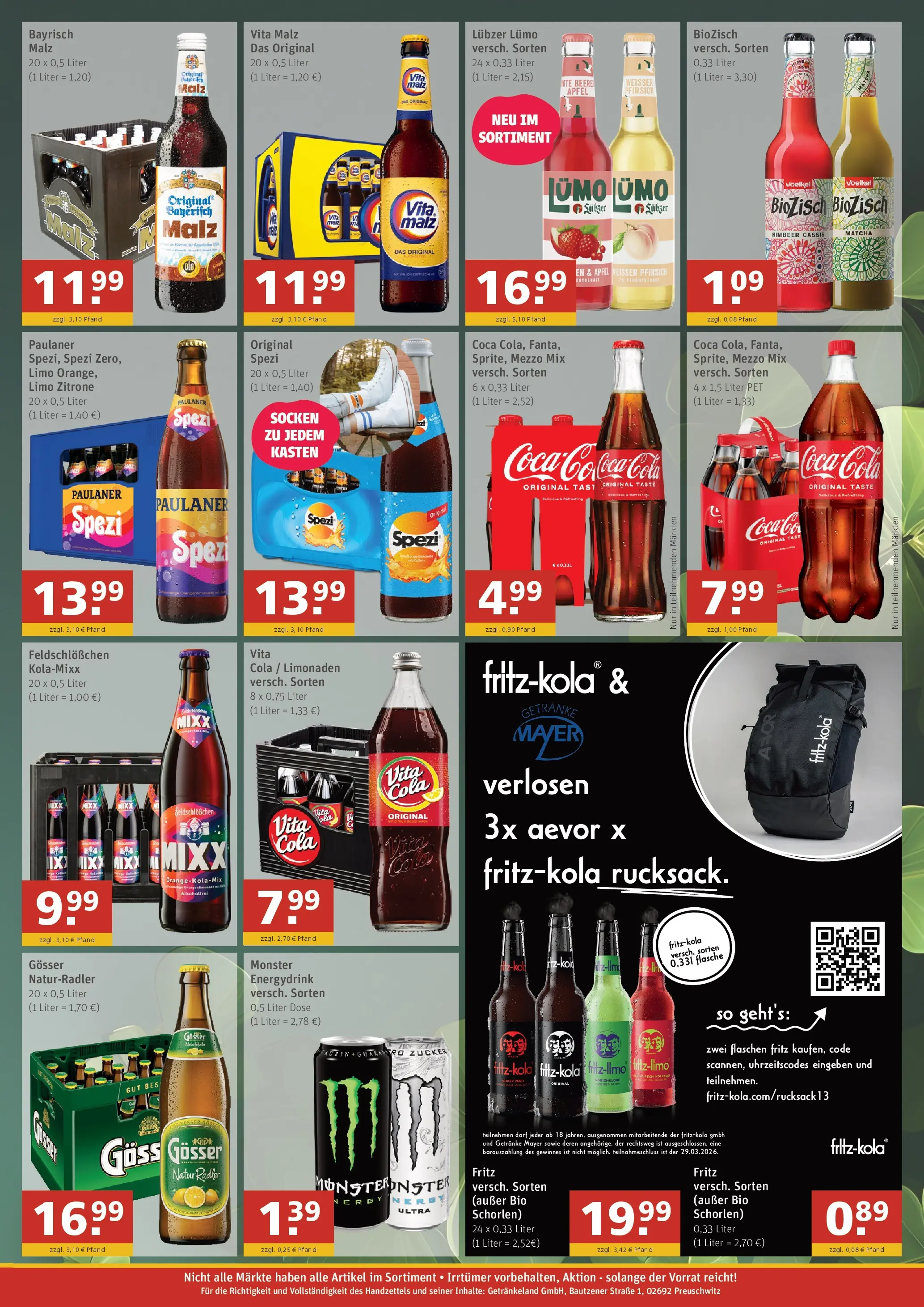 Angebote - GetränkeLand Mayer: Getränkeangebote (ab 15.03.2026) zum Blättern | Seite: 3 | Produkte: Cola, Monster, Pfirsich, Paulaner