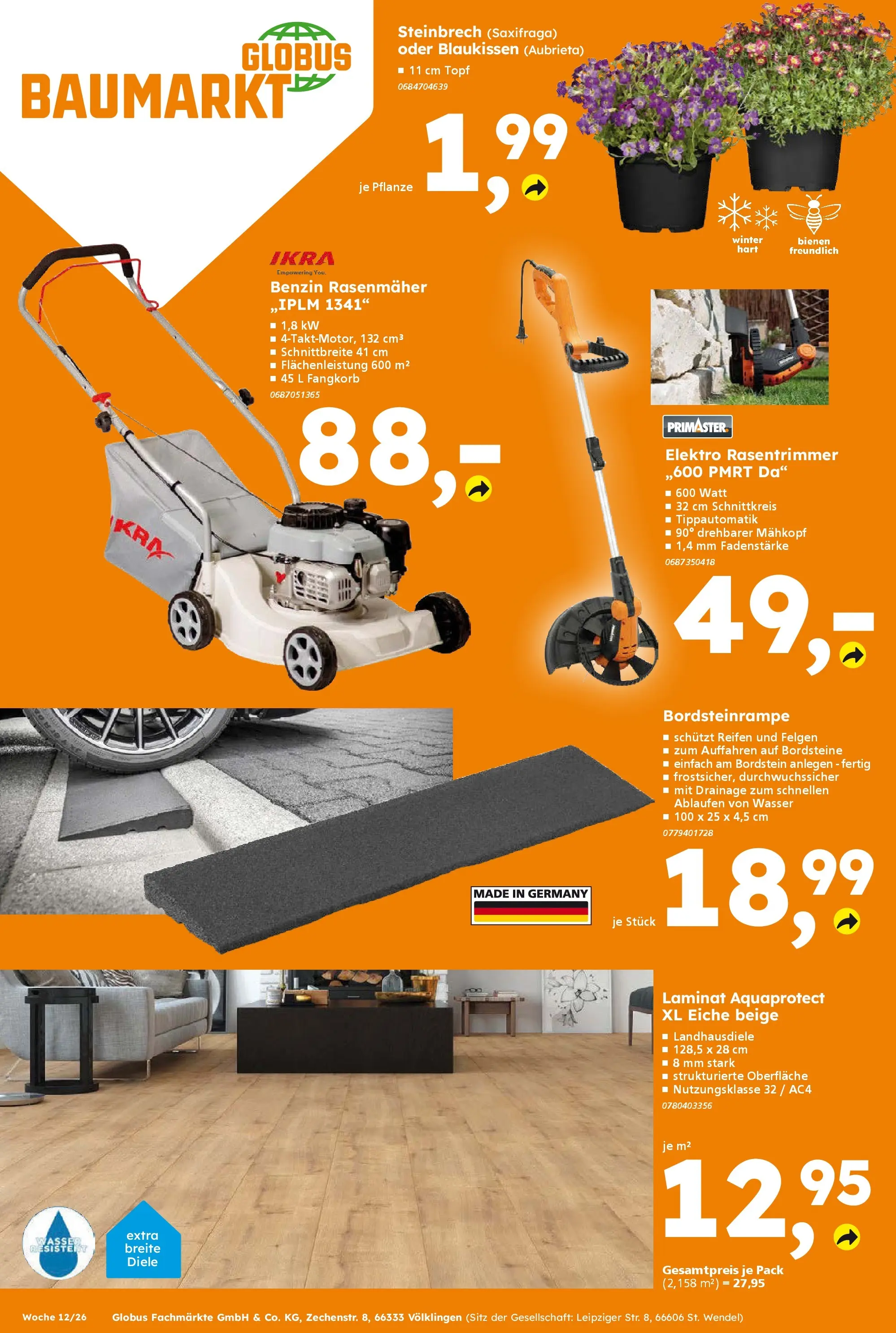 Globus Baumarkt Prospekt Ilmenau	 (ab 16.03.2026) zum Blättern | Seite: 20 | Produkte: Rasenmäher, Wasser