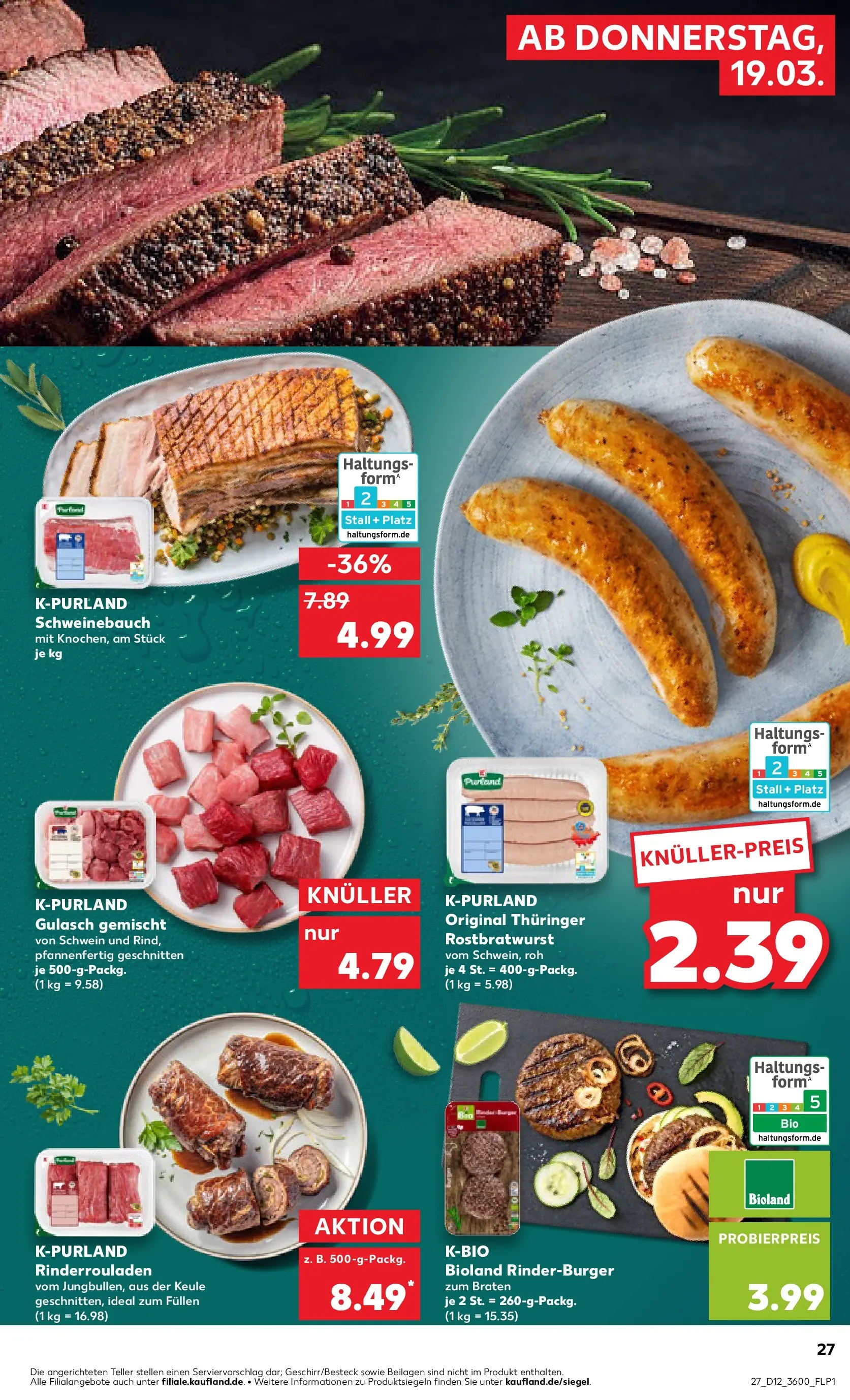 Prospekt Kaufland ab 16.03.2026 » Angebote Online zum Blättern | Seite: 39 | Produkte: Rinderrouladen, Schweinebauch, Burger, Gulasch