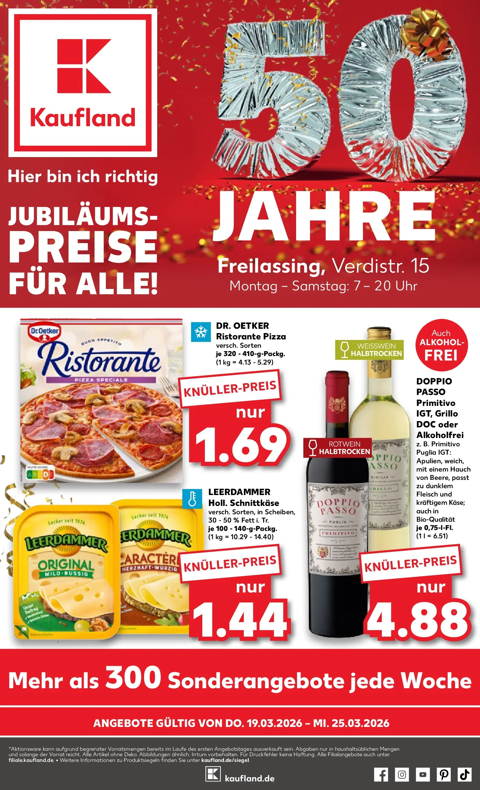 Prospekt Kaufland ab 18.03.2026 » Angebote Online zum Blättern | Seite: 1 | Produkte: Weißwein, Doppio passo primitivo, Leerdammer, Doppio Passo