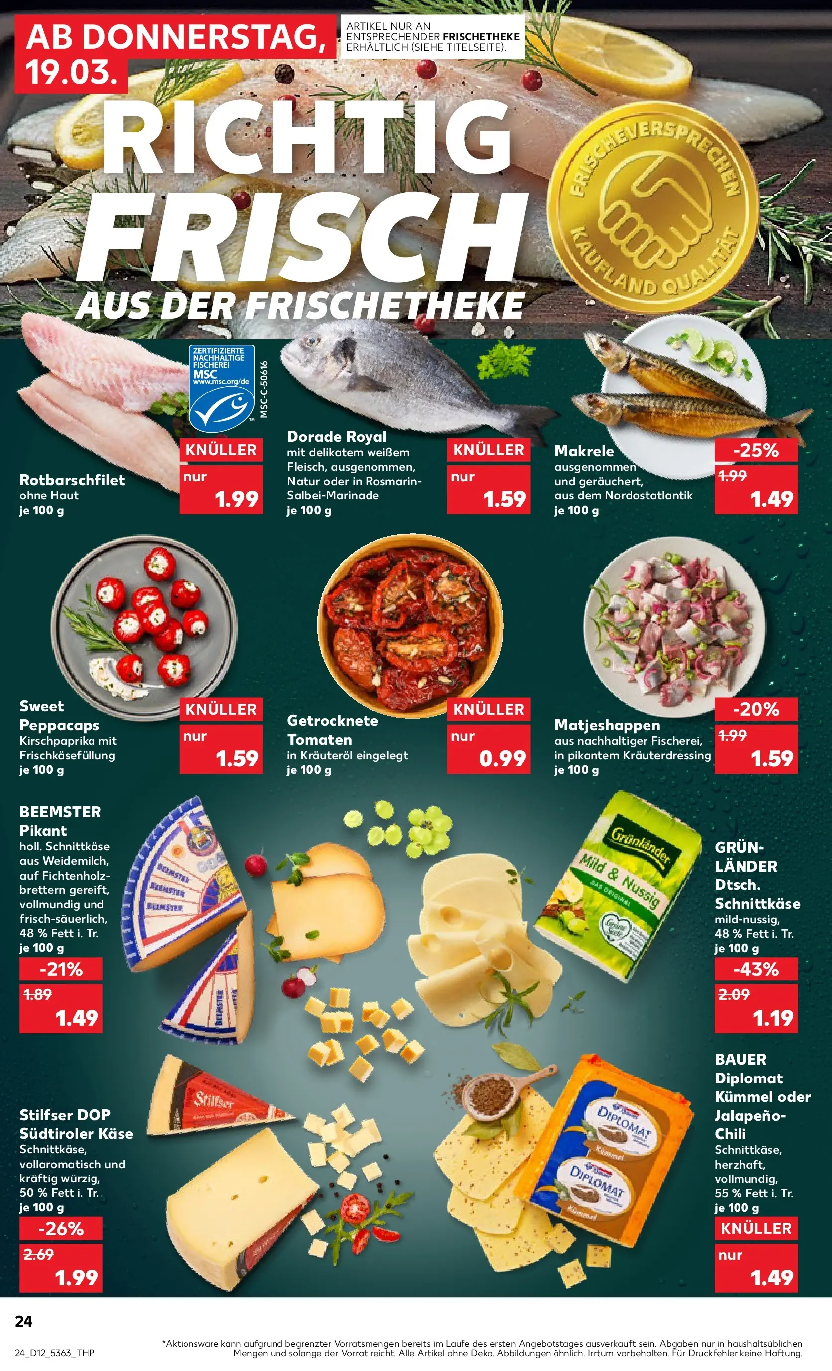 Prospekt Kaufland ab 16.03.2026 » Angebote Online zum Blättern | Seite: 36 | Produkte: Dorade, Käse, Tomaten, Grunlander
