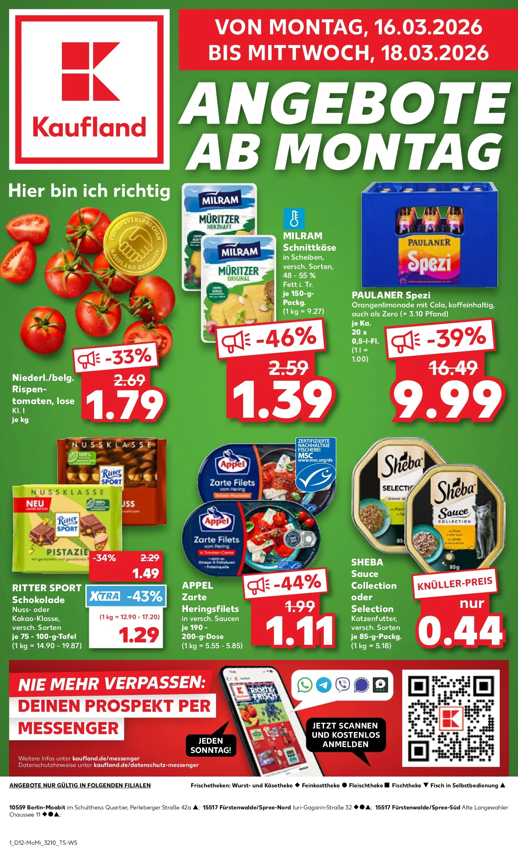 Prospekt Kaufland ab 16.03.2026 » Angebote Online zum Blättern | Seite: 1 | Produkte: Ritter sport, Milram, Wurst, Paulaner