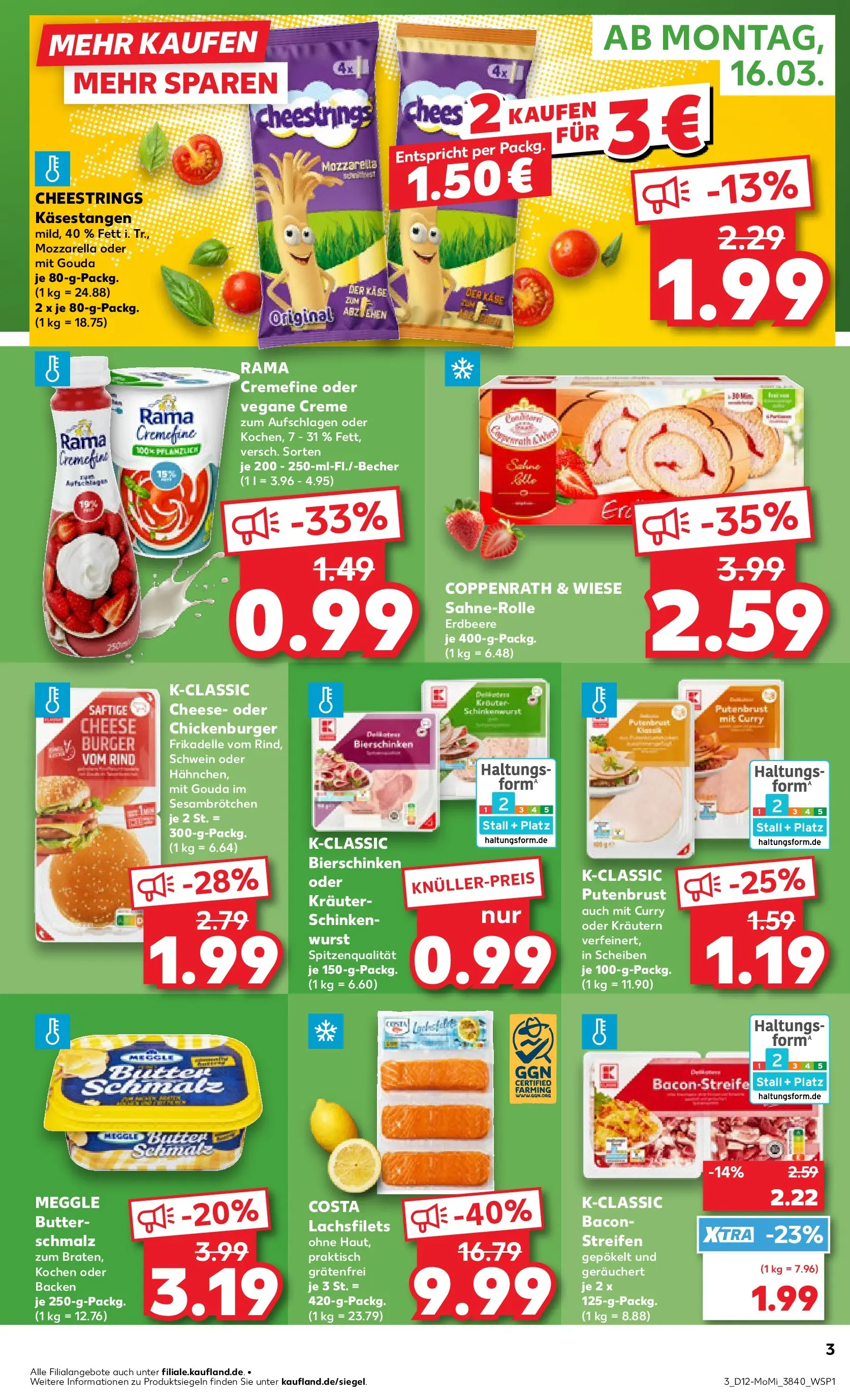 Prospekt Kaufland ab 16.03.2026 » Angebote Online zum Blättern | Seite: 3 | Produkte: Käse, Mozzarella, Creme, Schinken
