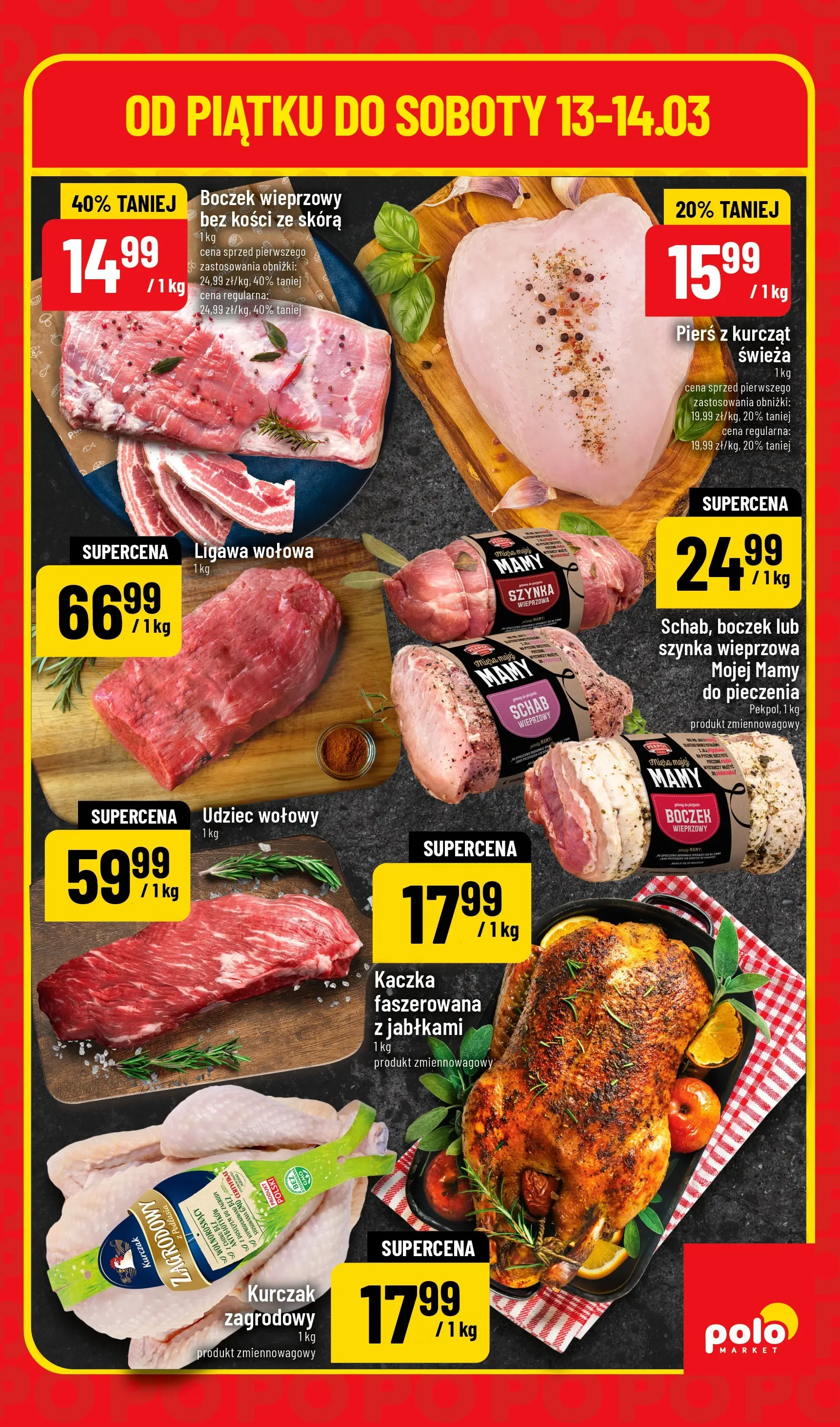 Nowa POLOmarket gazetka od jutra 12.03.2026 | Strona: 3 | Produkty: Schab, Boczek wieprzowy, Kurczak zagrodowy, Boczek
